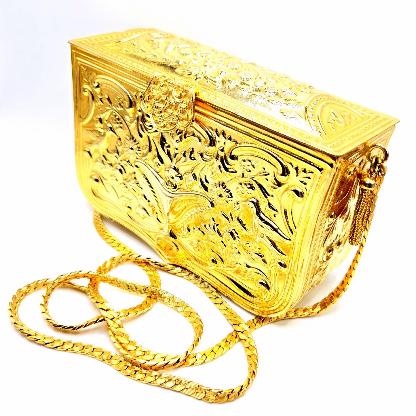 Vintage JUDITH LEIBER Hard Gold tone Metal Minaudière evening clutch bag