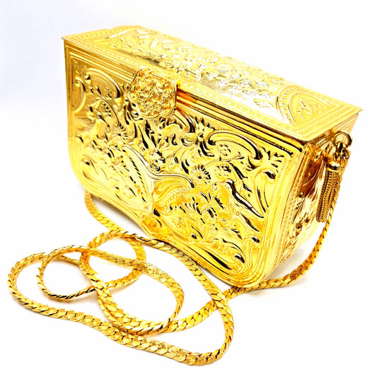 Vintage JUDITH LEIBER Hard Gold tone Metal Minaudière evening clutch bag