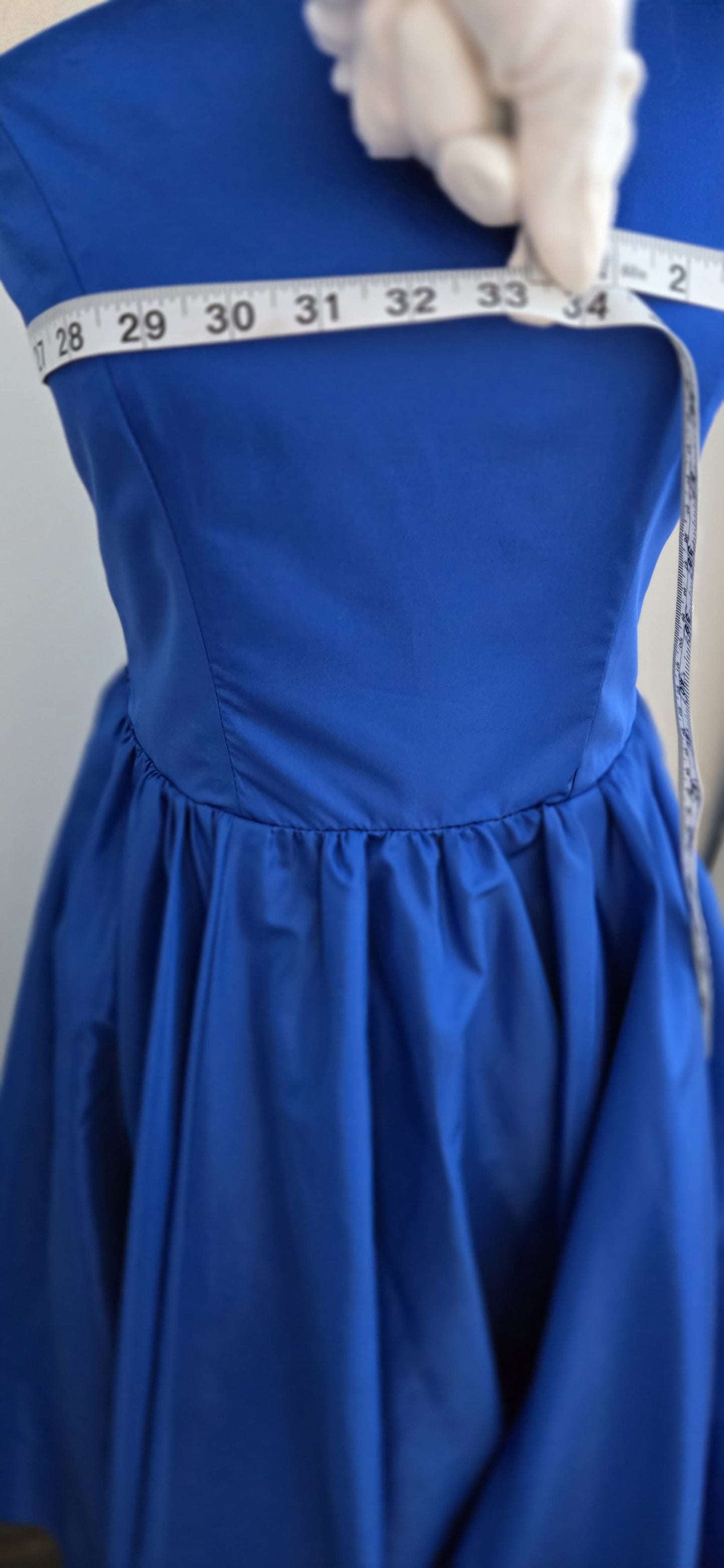 Vintage What's UP BY CAROL Royal blue, off one shoulder with a bow on one side dress