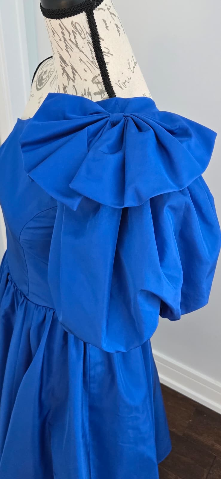 Vintage What's UP BY CAROL Royal blue, off one shoulder with a bow on one side dress