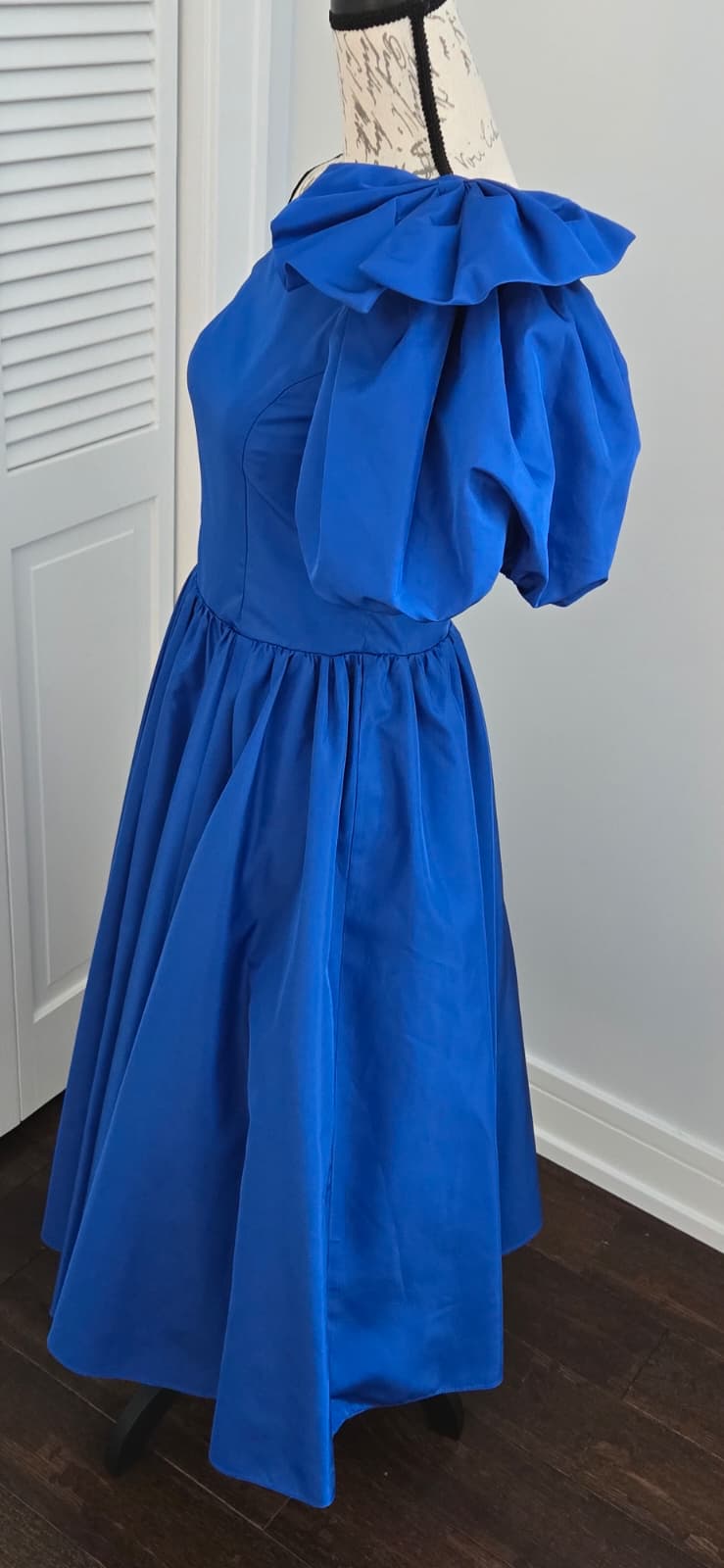 Vintage What's UP BY CAROL Royal blue, off one shoulder with a bow on one side dress