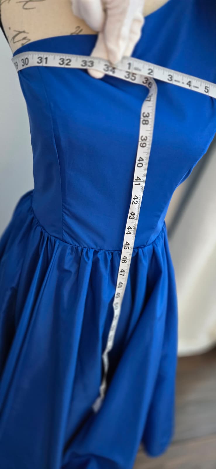 Vintage What's UP BY CAROL Royal blue, off one shoulder with a bow on one side dress