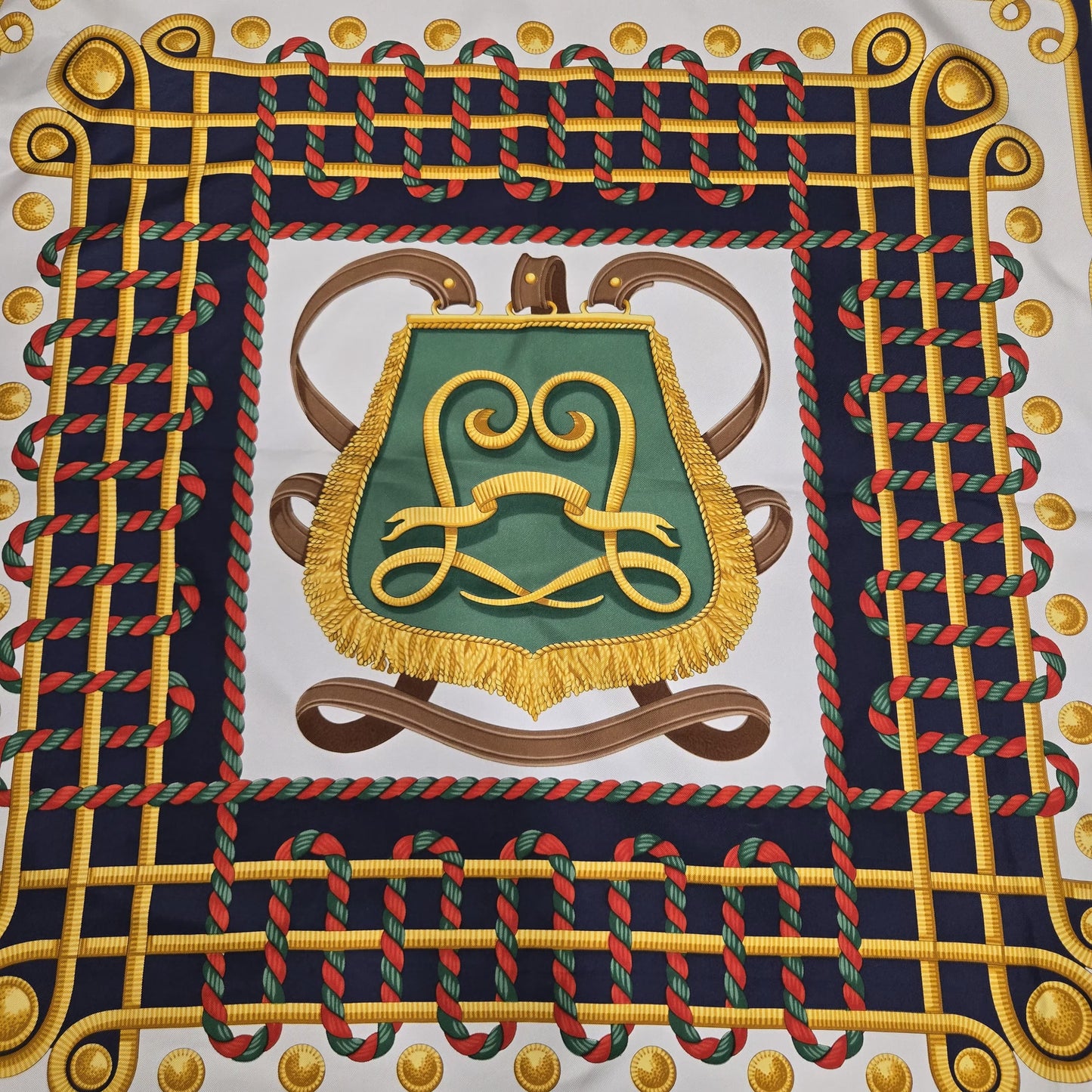 Vintage R DI RATTI Italian silk scarf with an equestrian motif 34x34