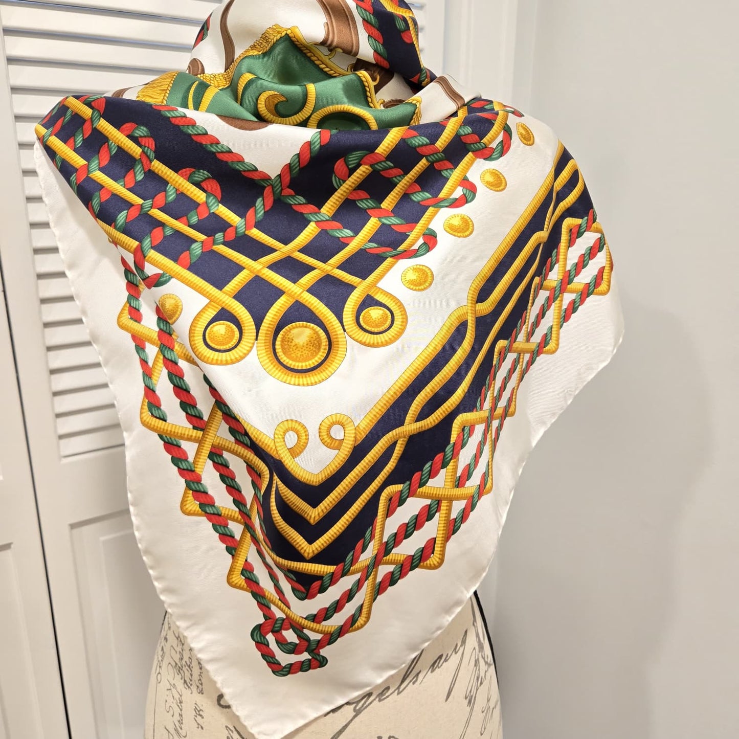 Vintage R DI RATTI Italian silk scarf with an equestrian motif 34x34