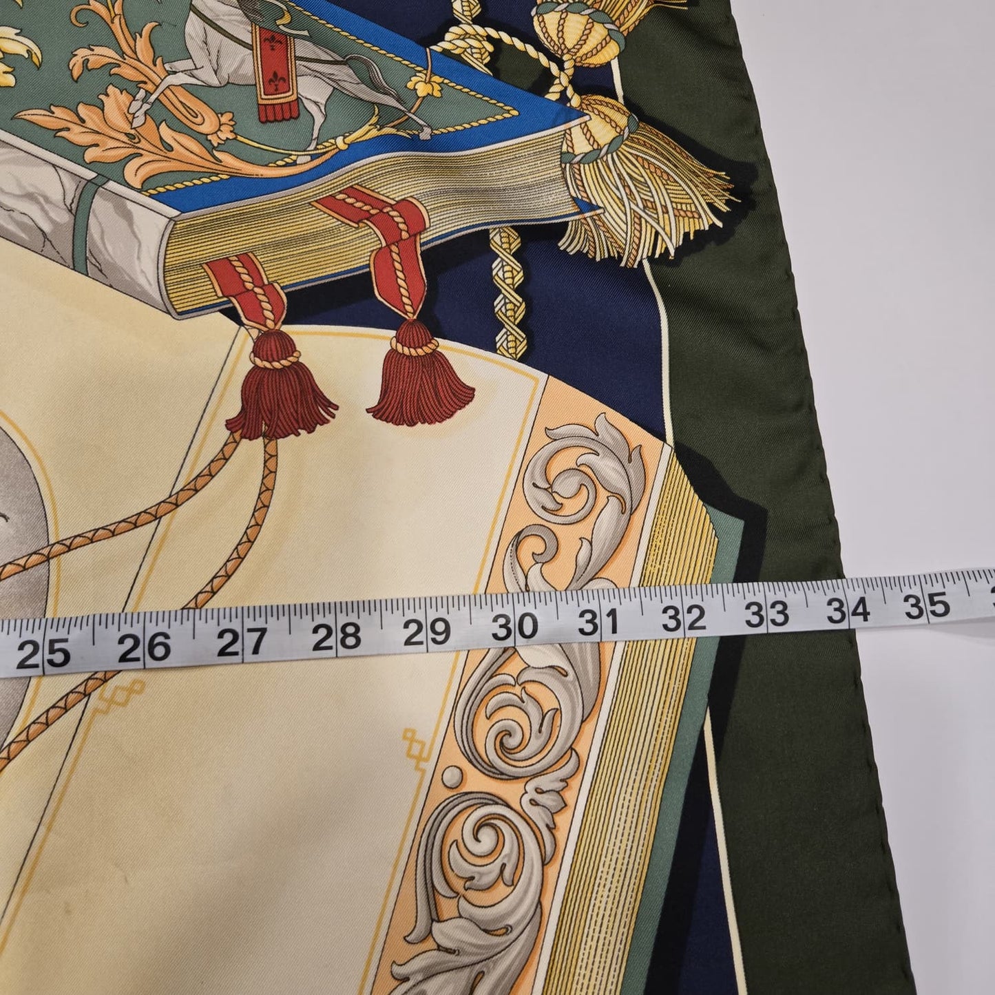 Vintage R DI RATTI Books green blue red gold Silk Scarf hand rolled edges 34x34