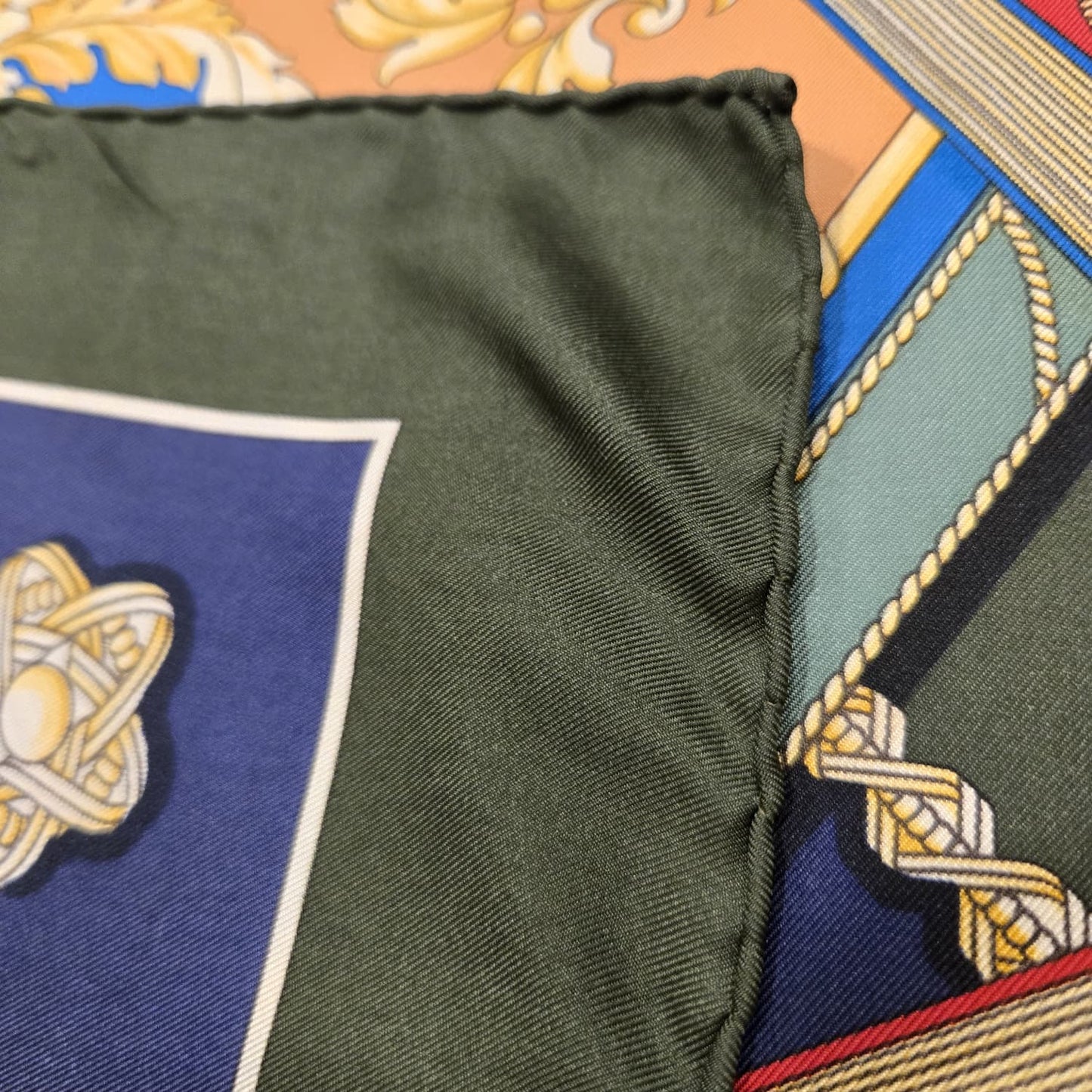 Vintage R DI RATTI Books green blue red gold Silk Scarf hand rolled edges 34x34