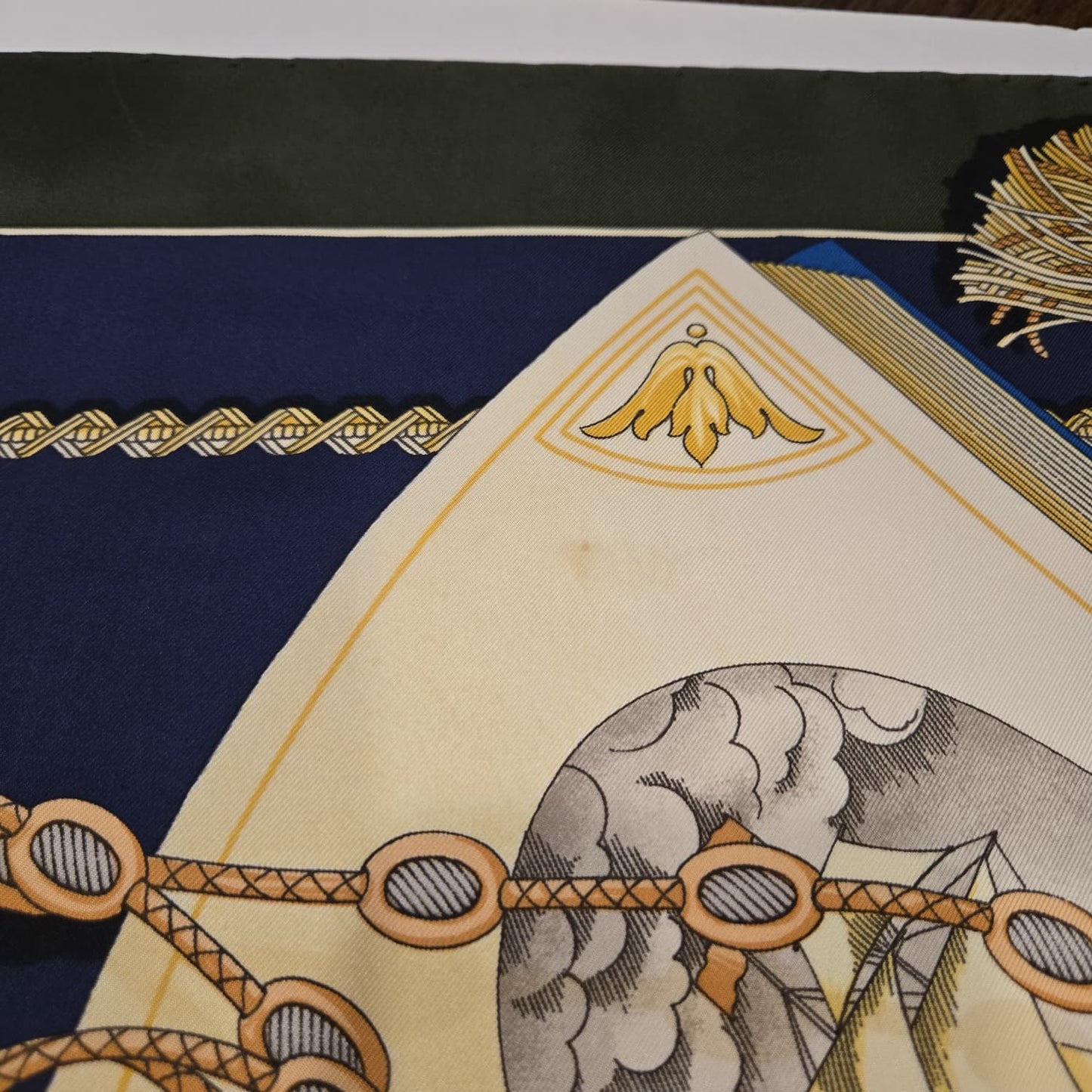 Vintage R DI RATTI Books green blue red gold Silk Scarf hand rolled edges 34x34