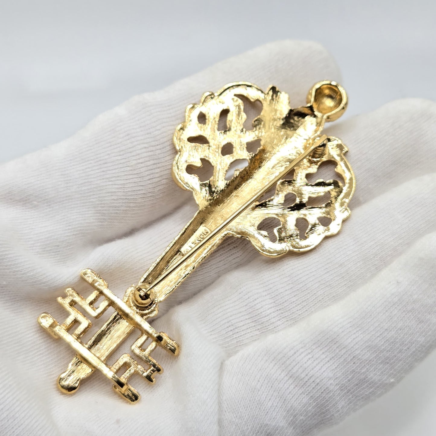 Vintage MONET signed large Key gold tone brooch pin