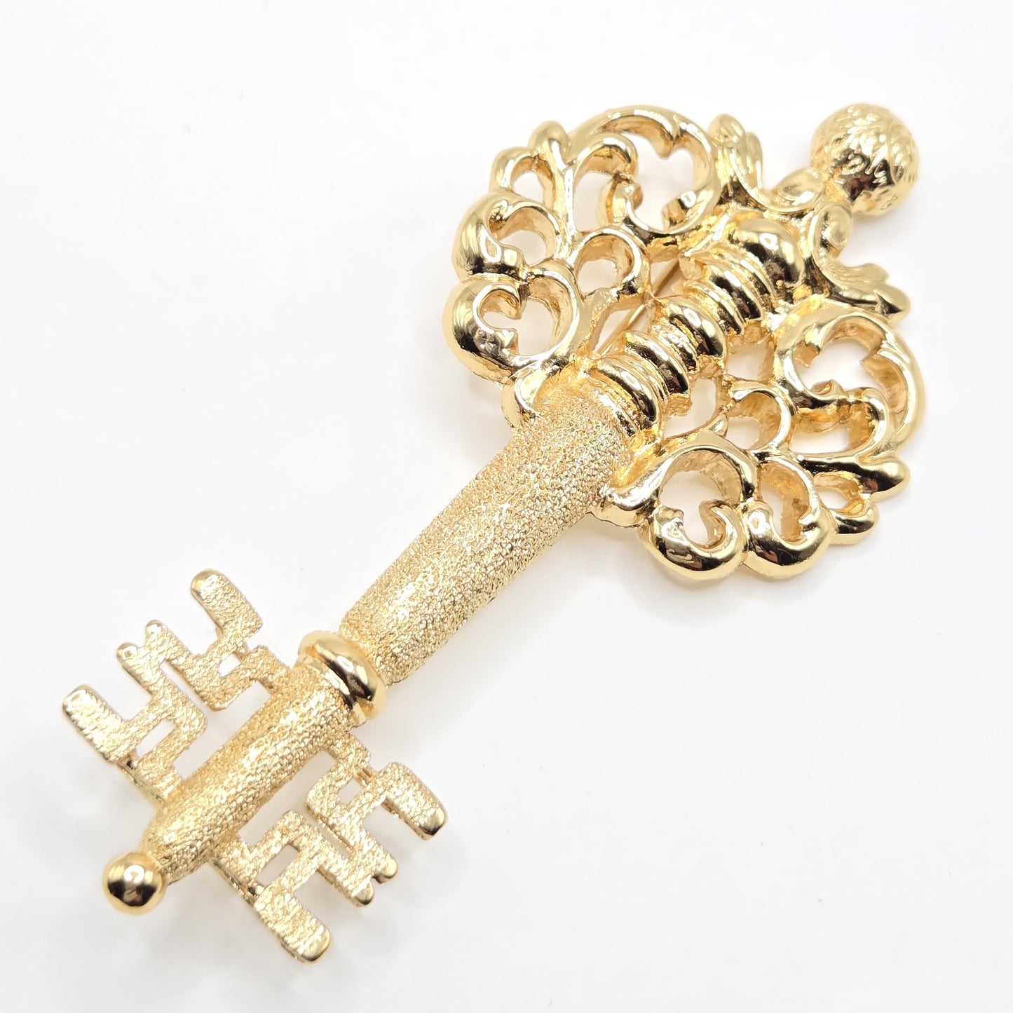 Vintage MONET signed large Key gold tone brooch pin