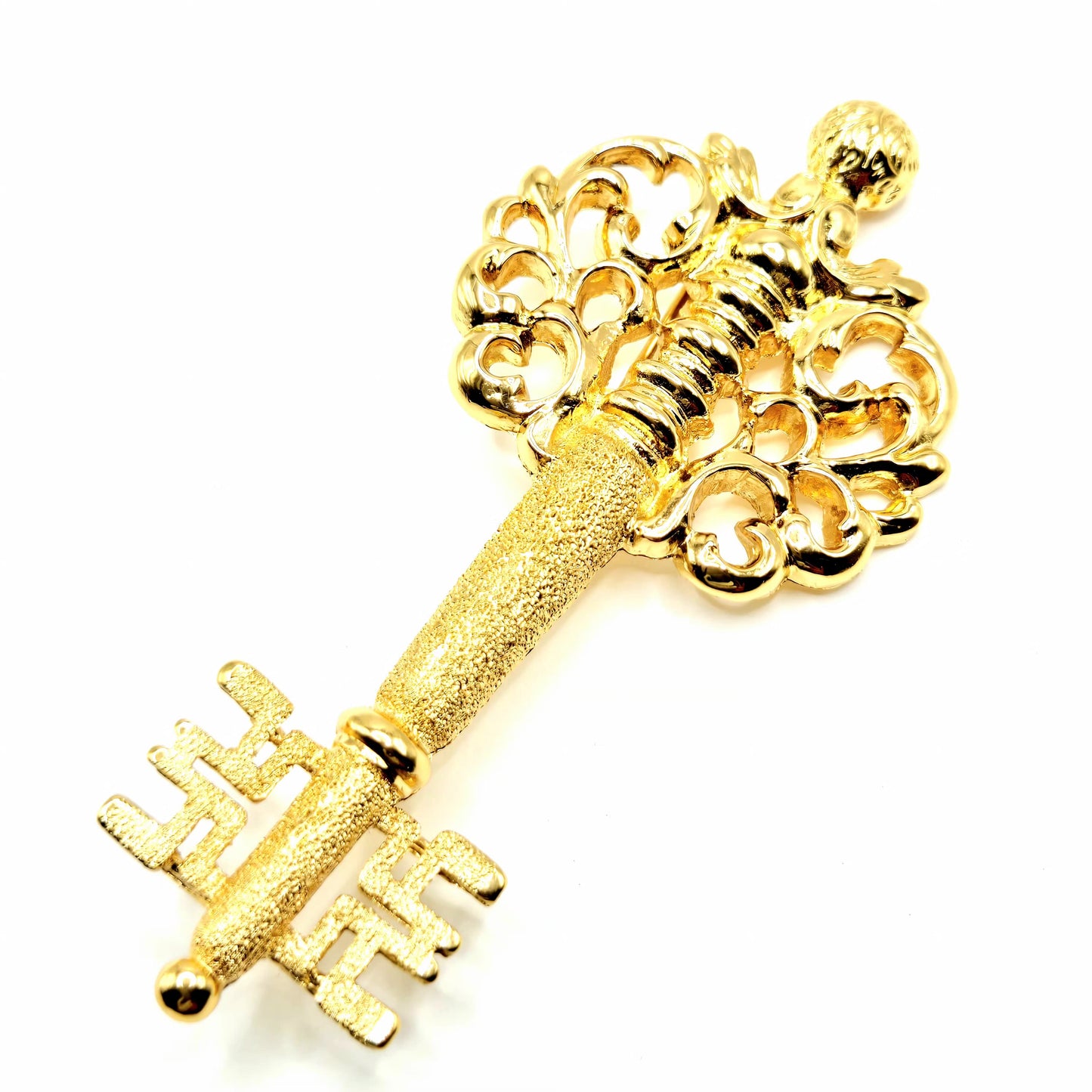 Vintage MONET signed large Key gold tone brooch pin