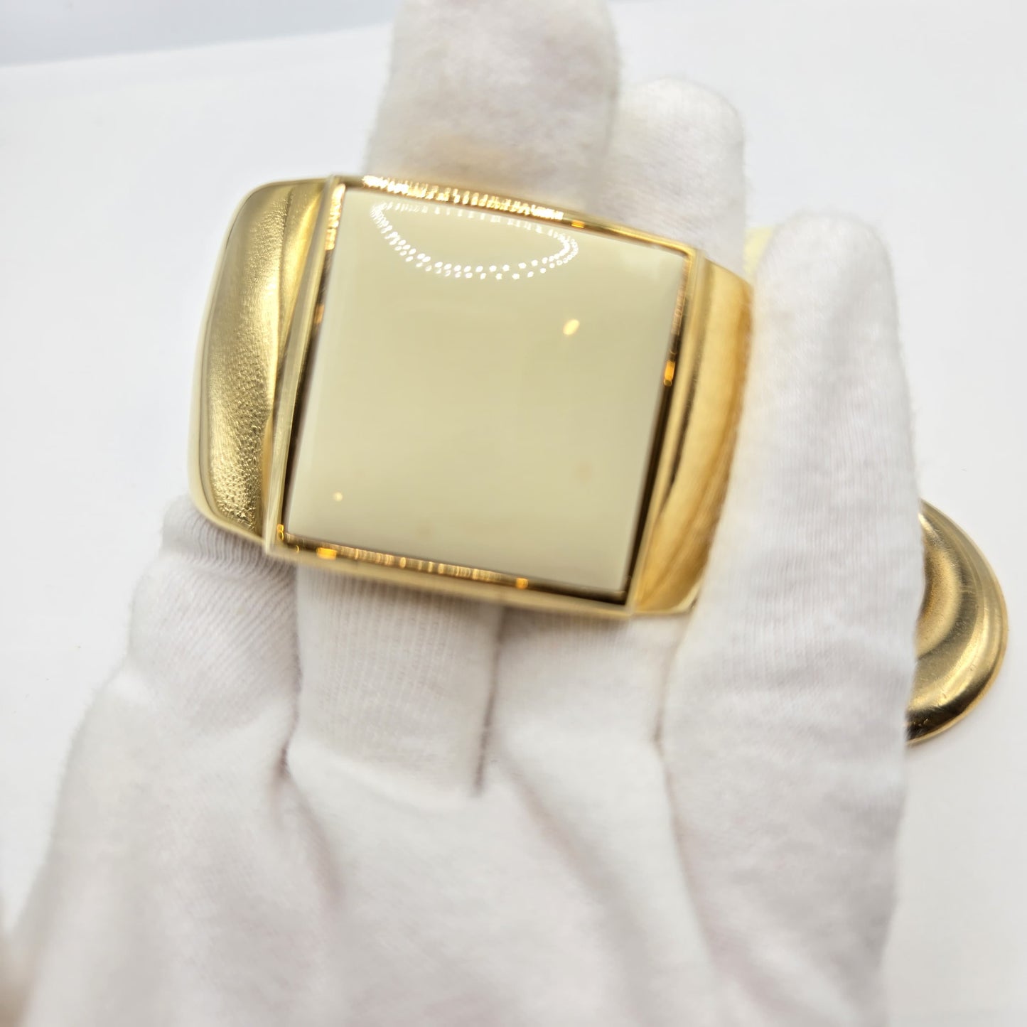 Vintage AVON Cream square lucite gold tone bracelet and clip on earrings set designer runway