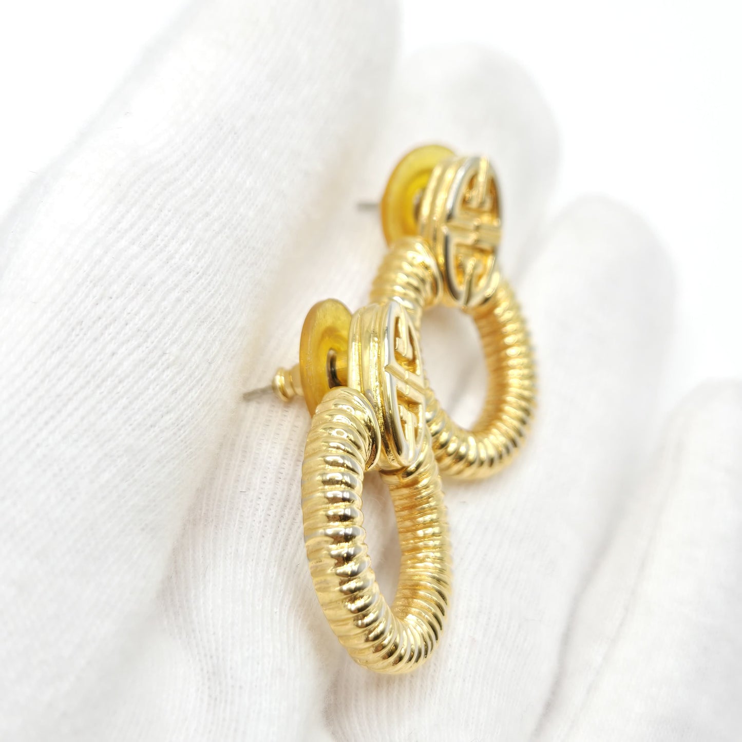 Vintage GIVENCHY logo Door Knocker gold tone dangle designer runway earrings