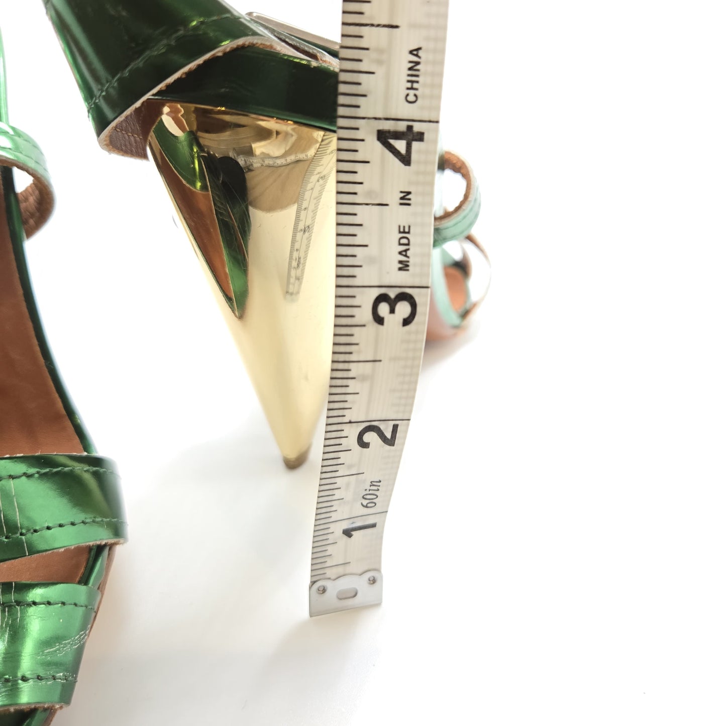 Lanvin Ete 2009 emerald green patent leather slingback sandals gold metallic cone heels size 38.5
