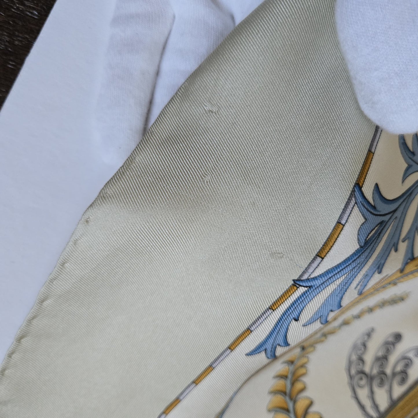 Vintage SALVATORE FERRAGAMO Leopard Botanical Monkeys Birds blue gold brown cream silk scarf 34x35