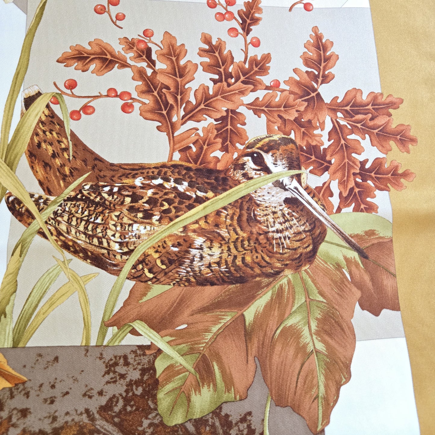 Vintage SALVATORE FERRAGAMO Silk Scarf fall woodland, fox, birds, hunt 34x34