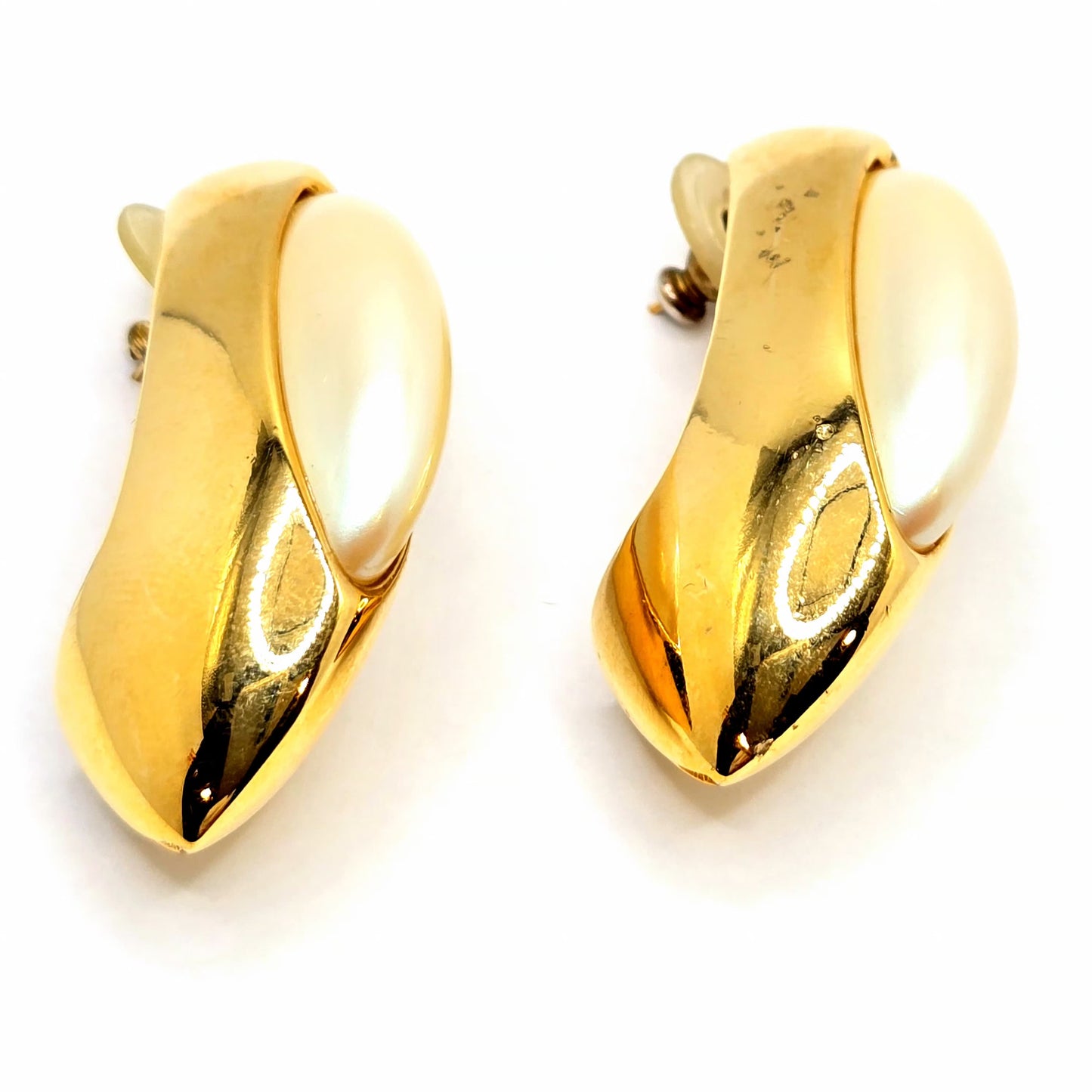 Vintage GIVENCHY Large Gold tone Faux pearl Earrings