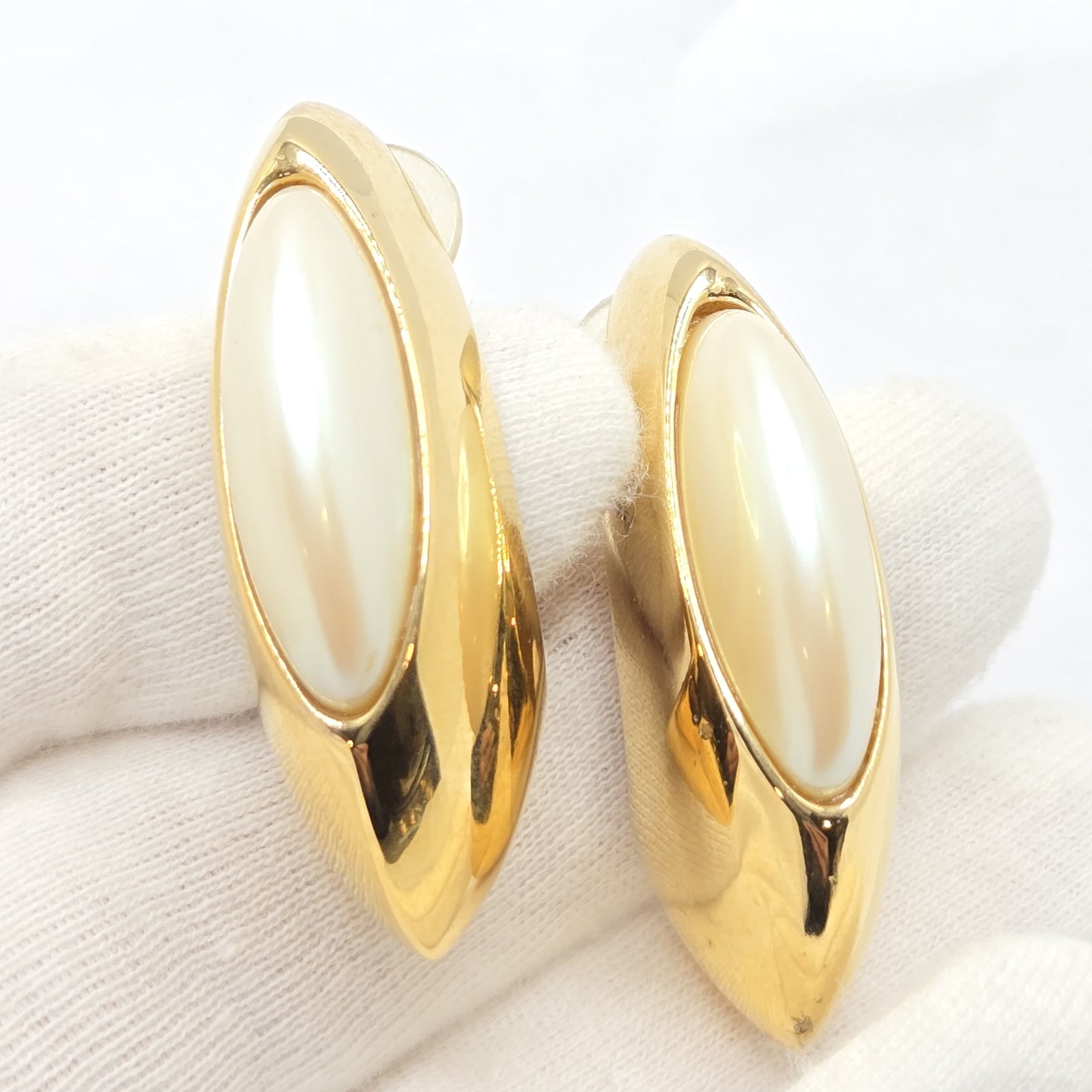 Vintage GIVENCHY Large Gold tone Faux pearl Earrings