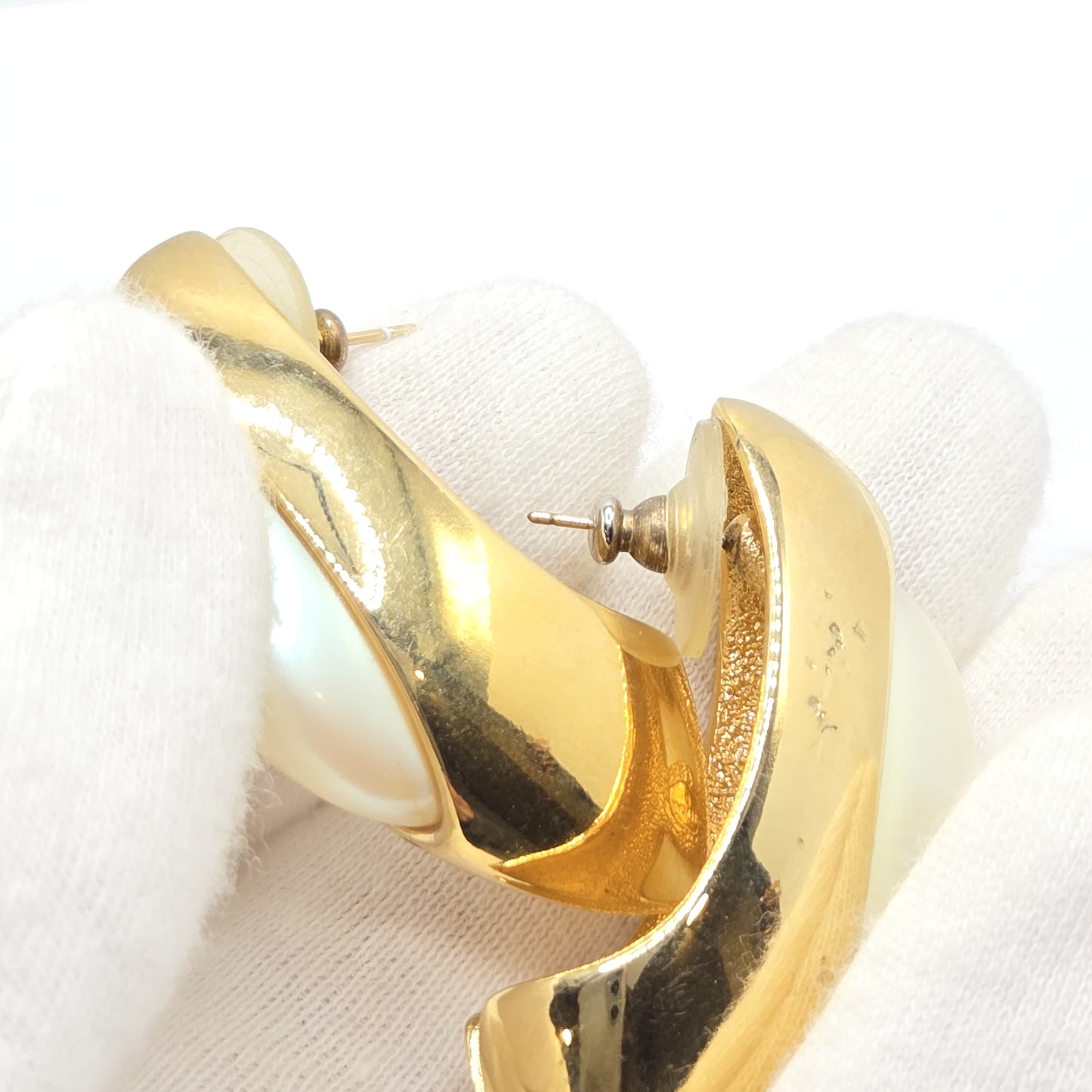 Vintage GIVENCHY Large Gold tone Faux pearl Earrings