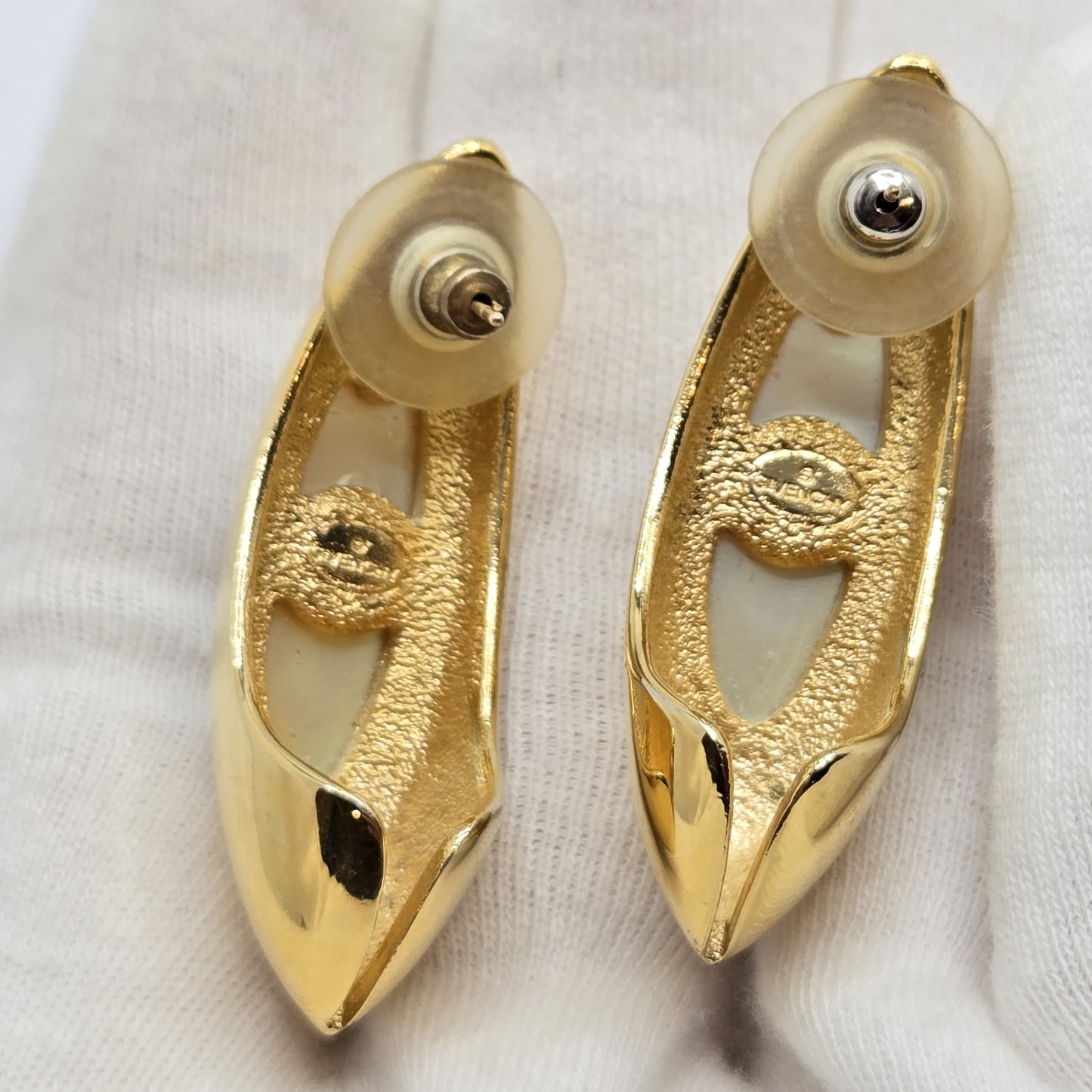 Vintage GIVENCHY Large Gold tone Faux pearl Earrings