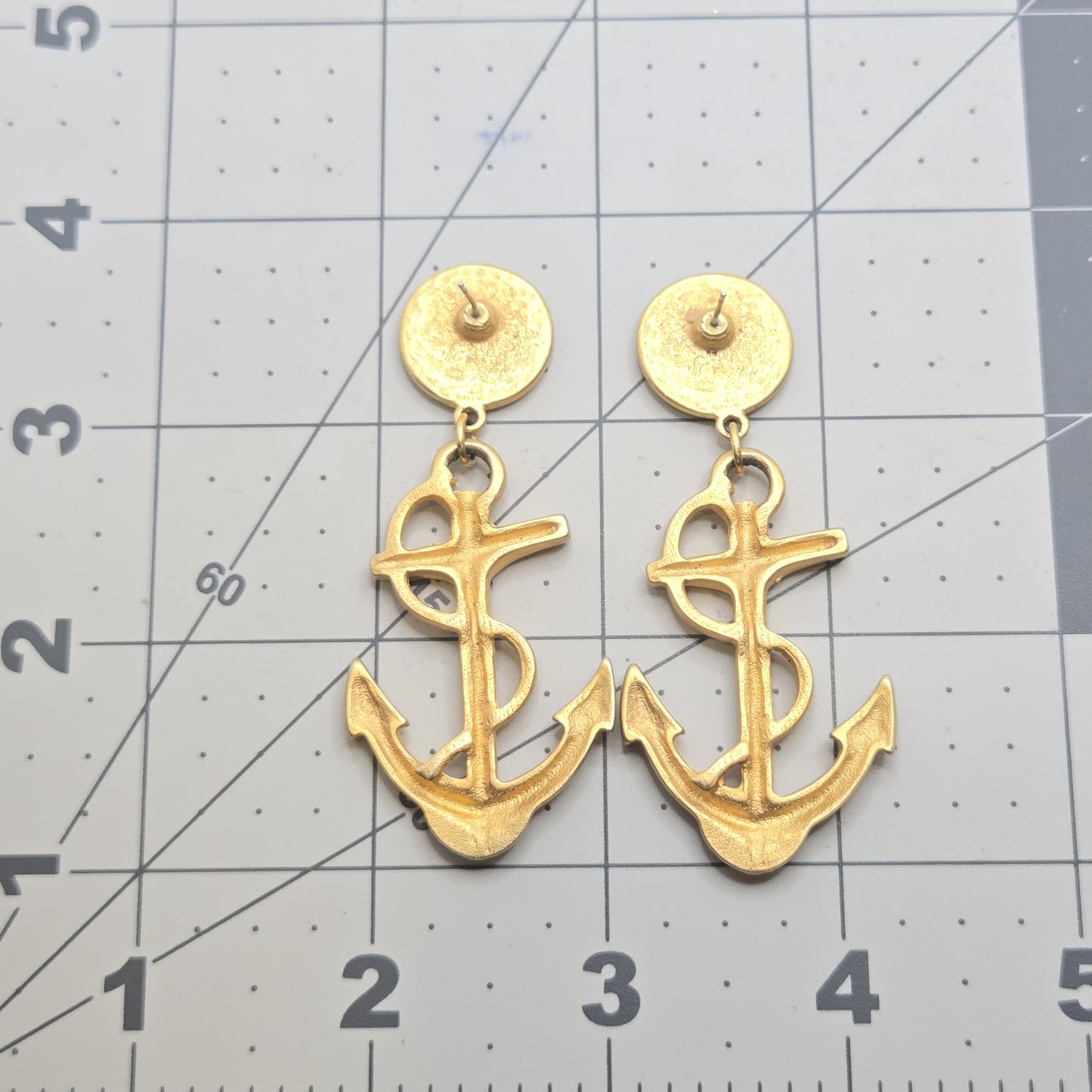 Vintage Designer Runway ANCHOR NAUTICAL Enameled Gold Tone Earrings