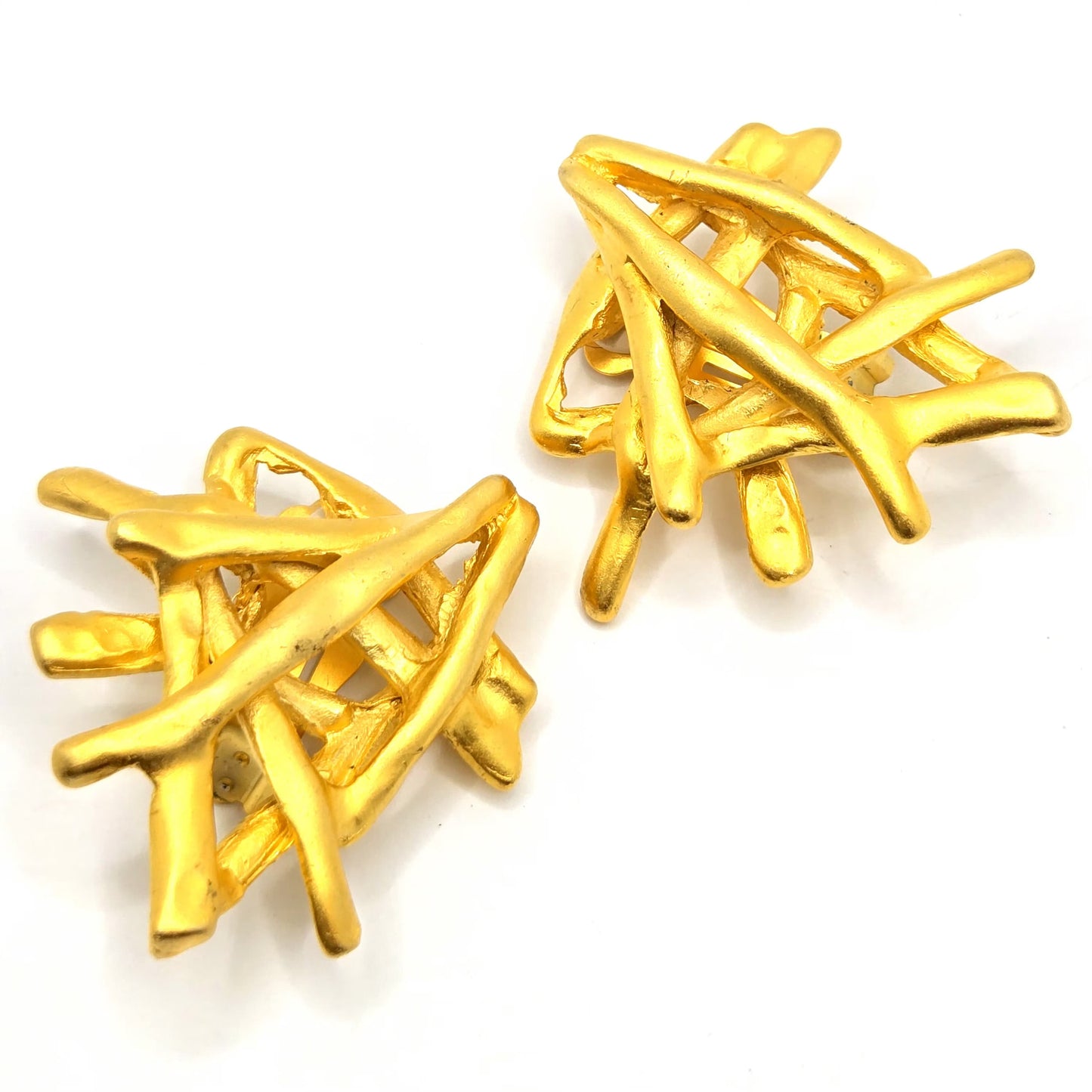 Vintage NORMA JEAN matte gold tone Abstract Modernist Designer clip on earrings