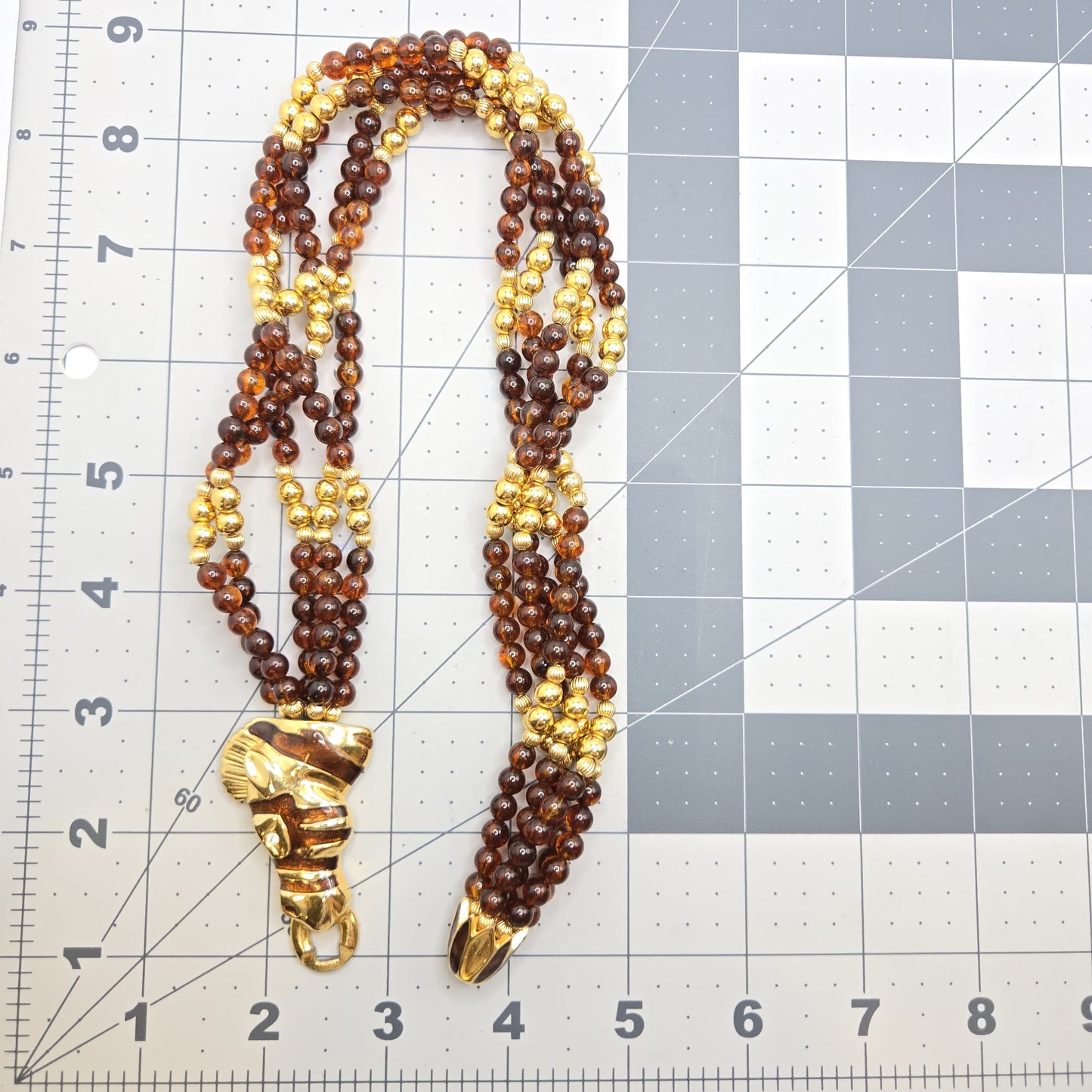Vintage HORSE HEAD Brown and gold beads Enameled choker necklace