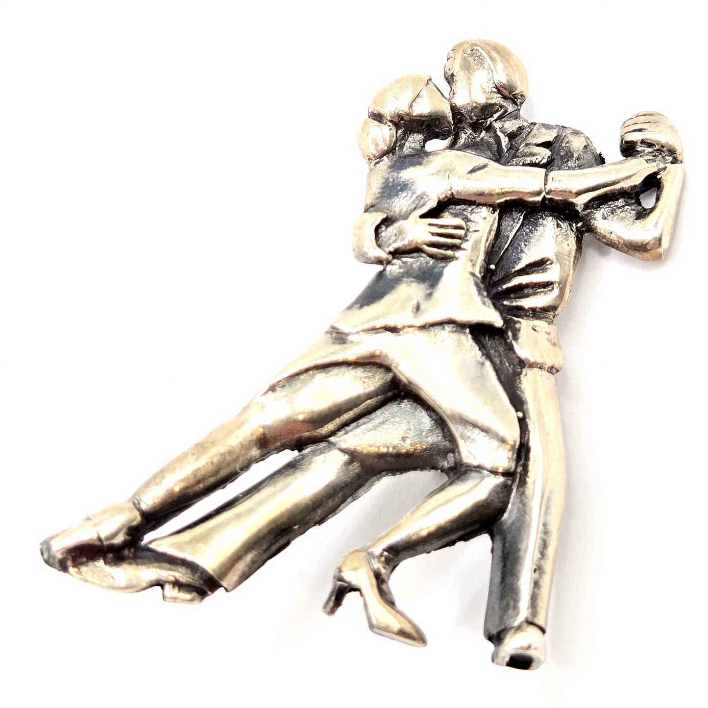 Vintage Sterling Silver Dancing kissing Couple Brooch Pin
