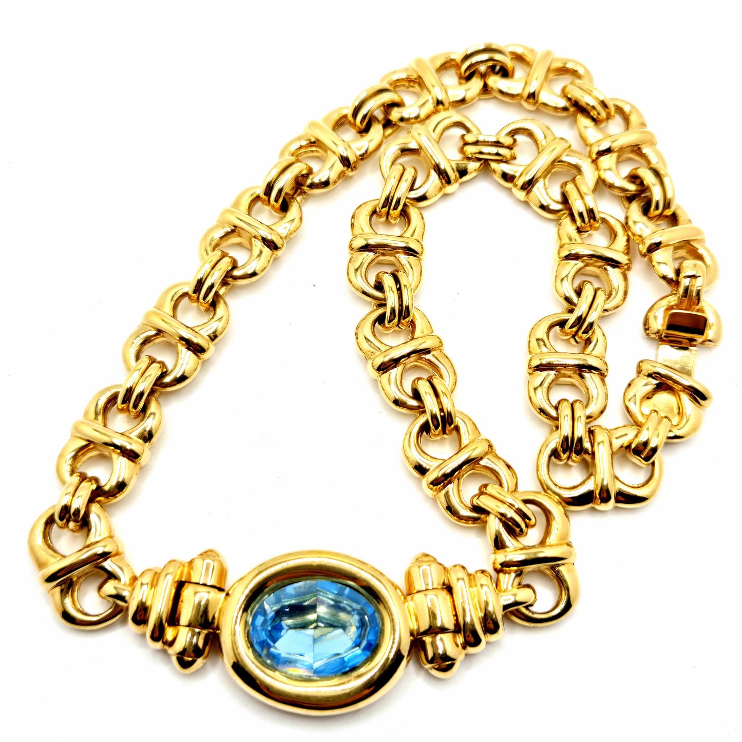 Vintage CINER Aqua blue gold tone chain necklace