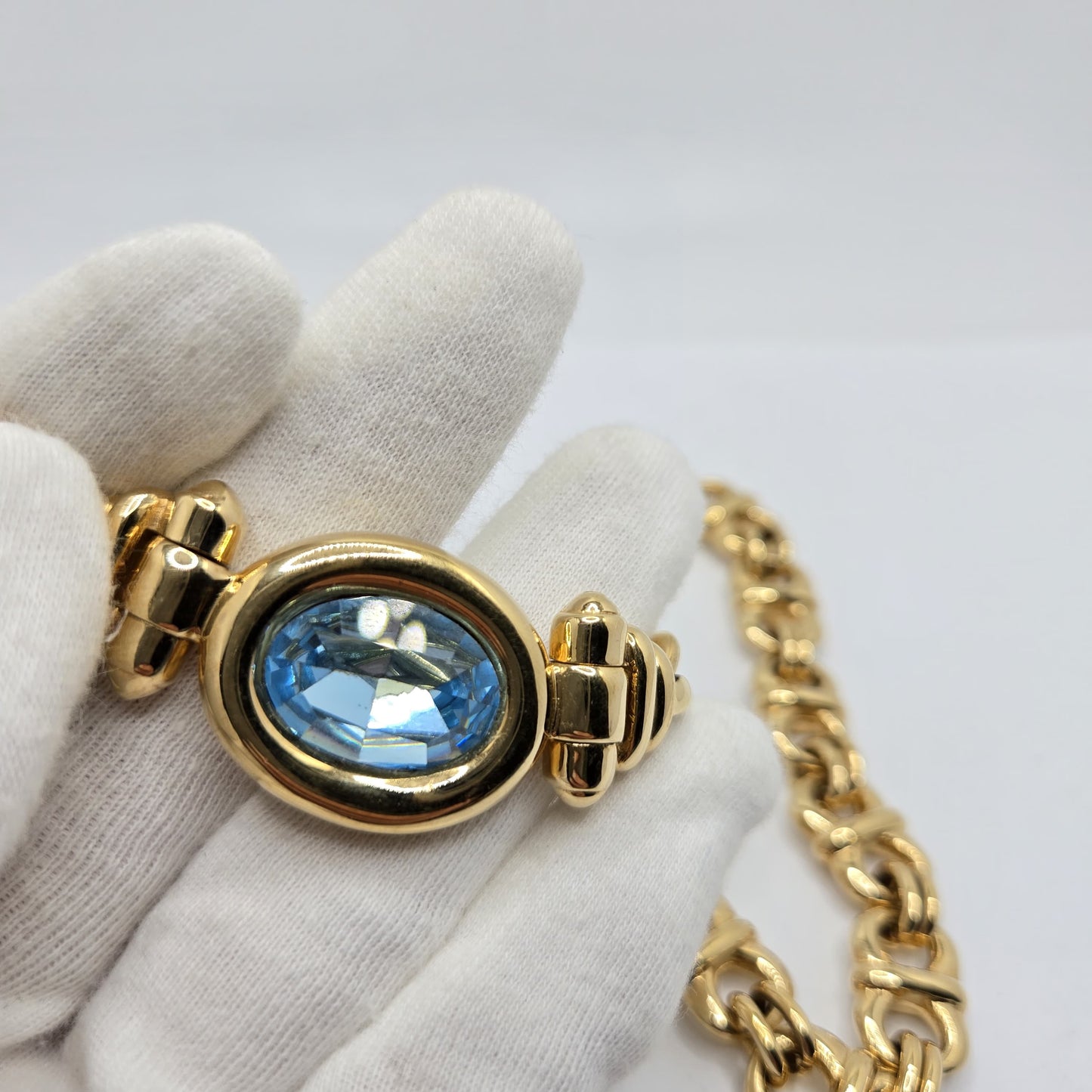 Vintage CINER Aqua blue gold tone chain necklace