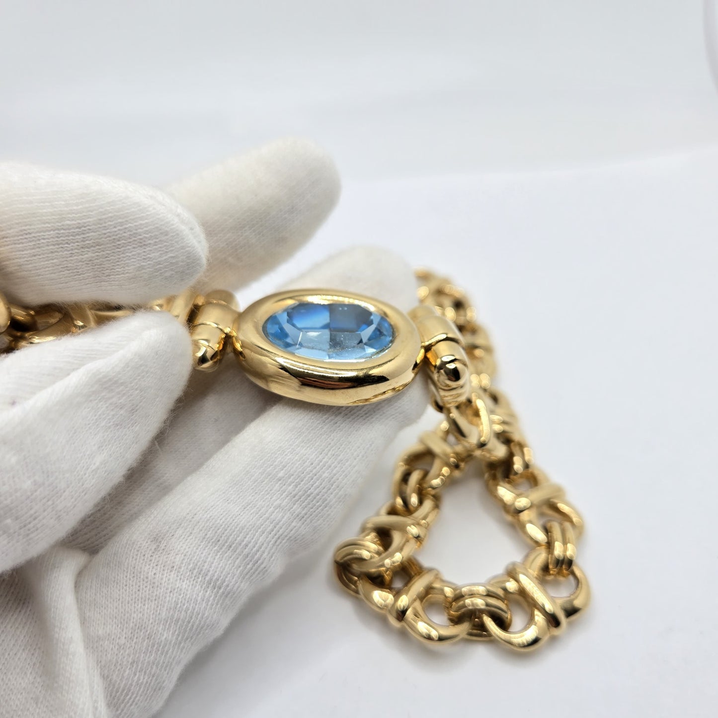 Vintage CINER Aqua blue gold tone chain necklace