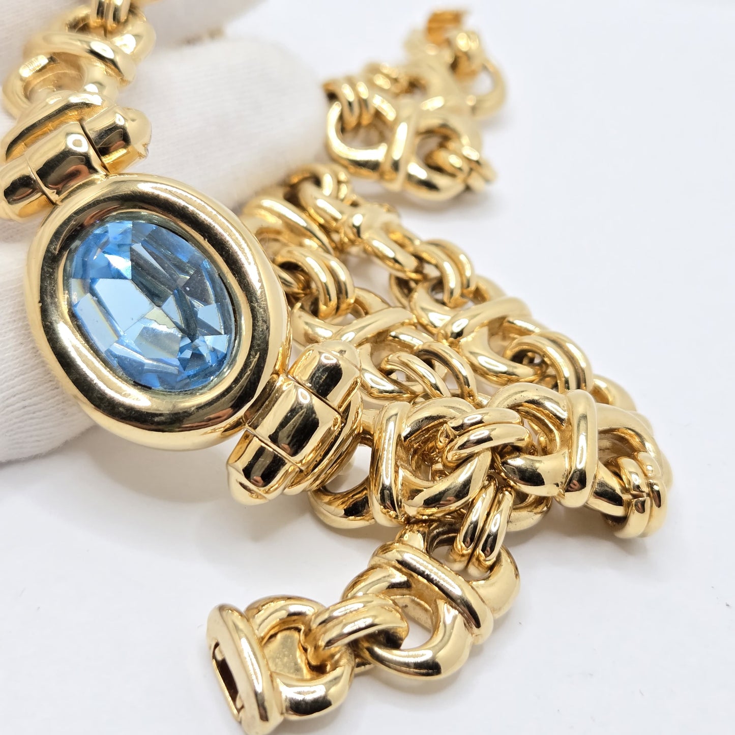Vintage CINER Aqua blue gold tone chain necklace
