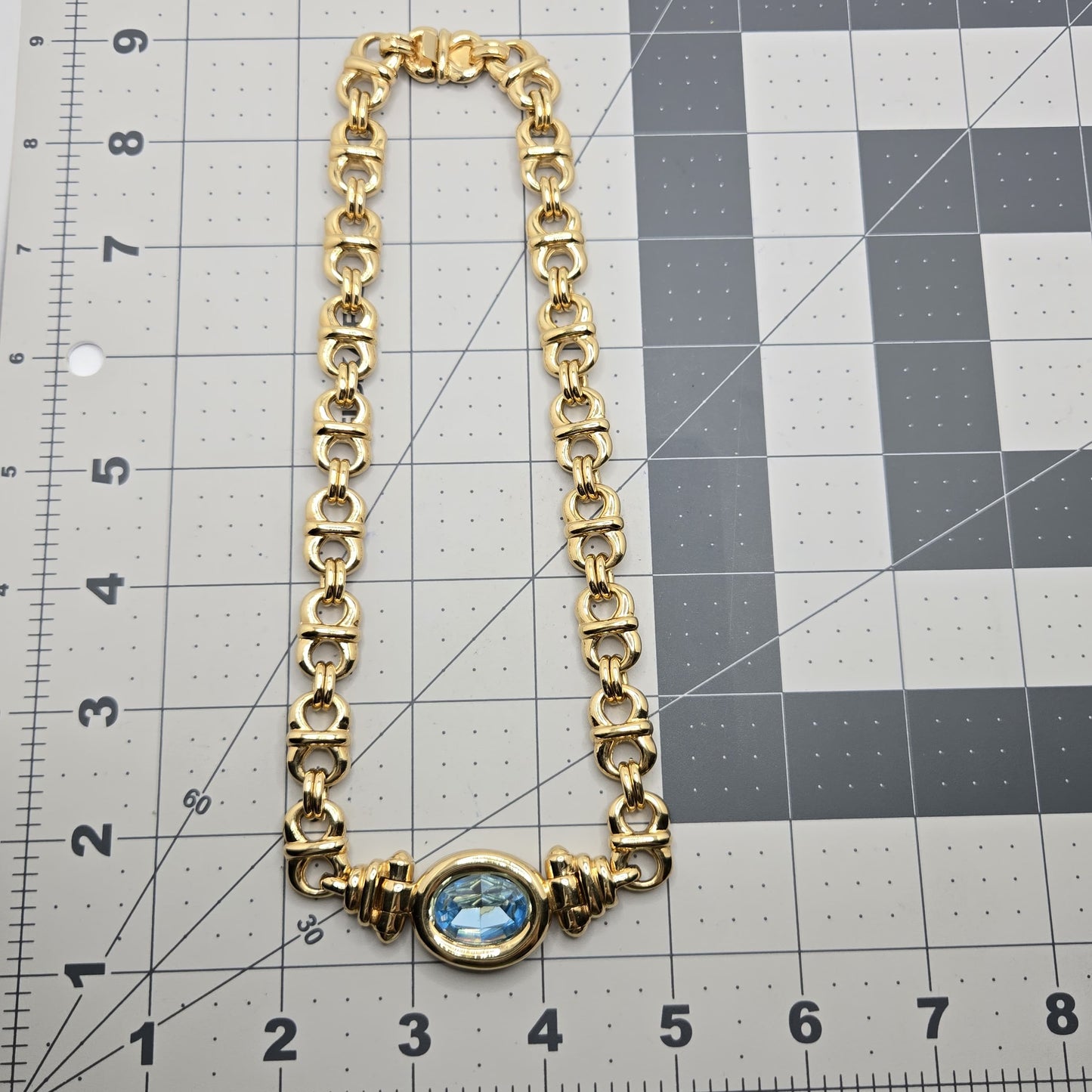 Vintage CINER Aqua blue gold tone chain necklace