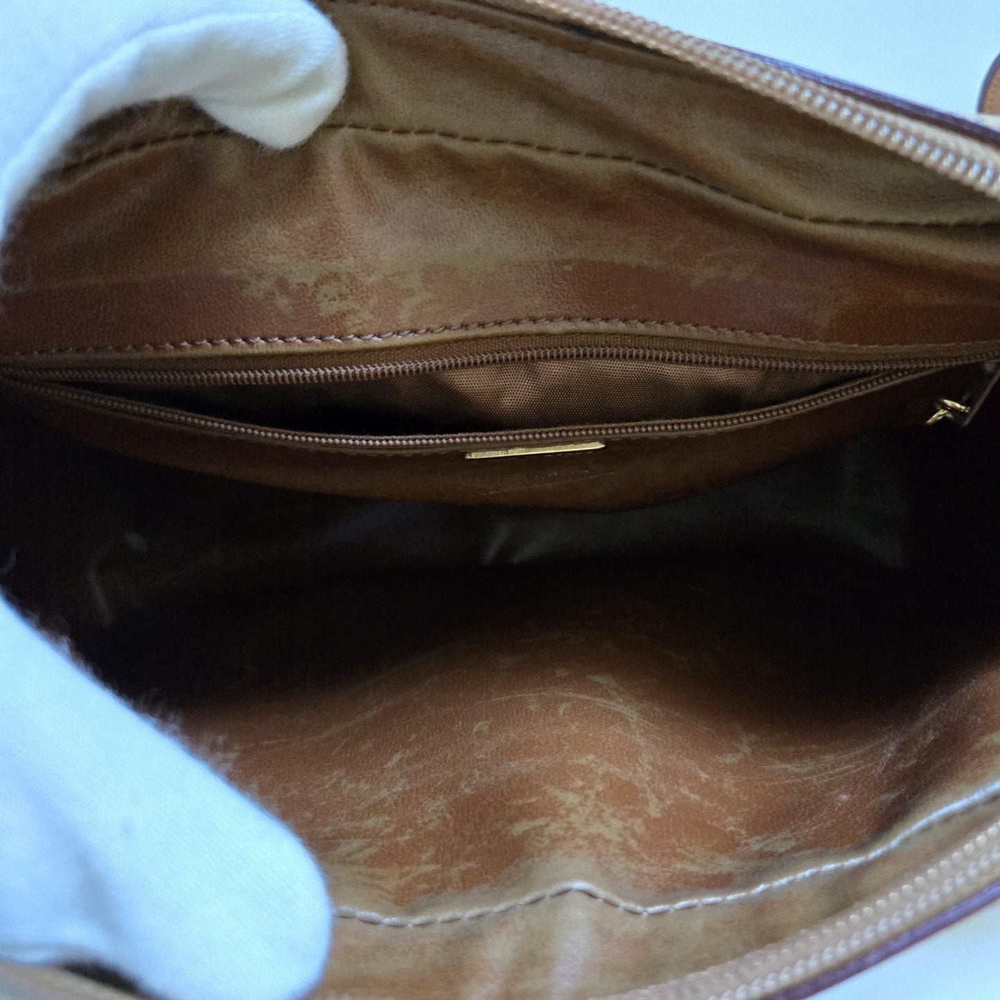 Vintage Stefano Serapian Milano Paisley Coated Canvas Crossbody Bag Tan Leather Italy