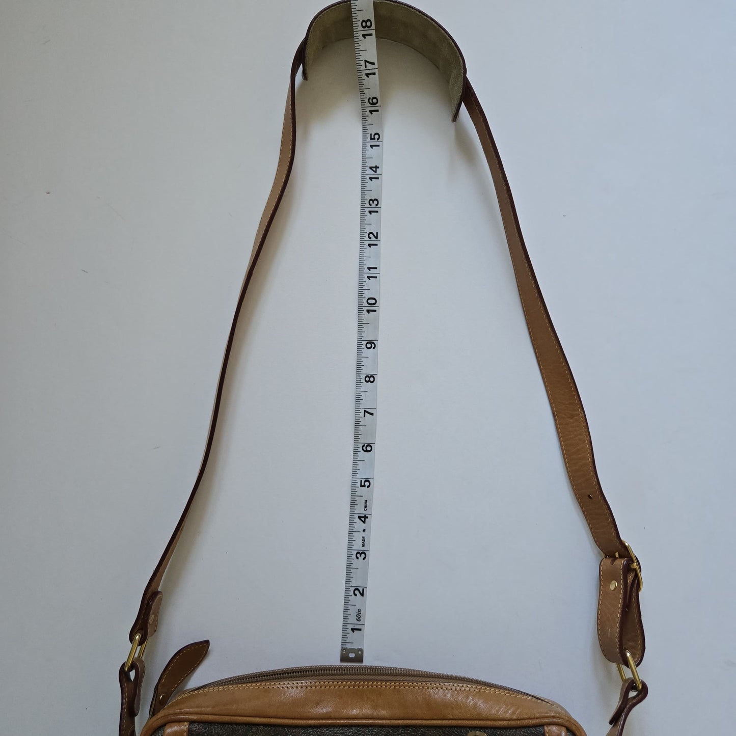 Vintage Stefano Serapian Milano Paisley Coated Canvas Crossbody Bag Tan Leather Italy
