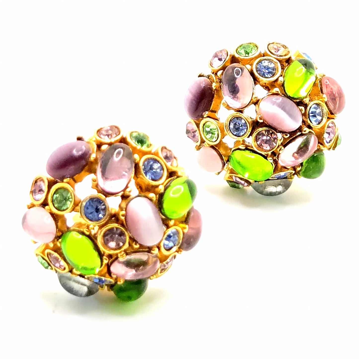Vintage Oscar de la Renta Pastel Sputnik Gold-Tone Clip-On Earrings