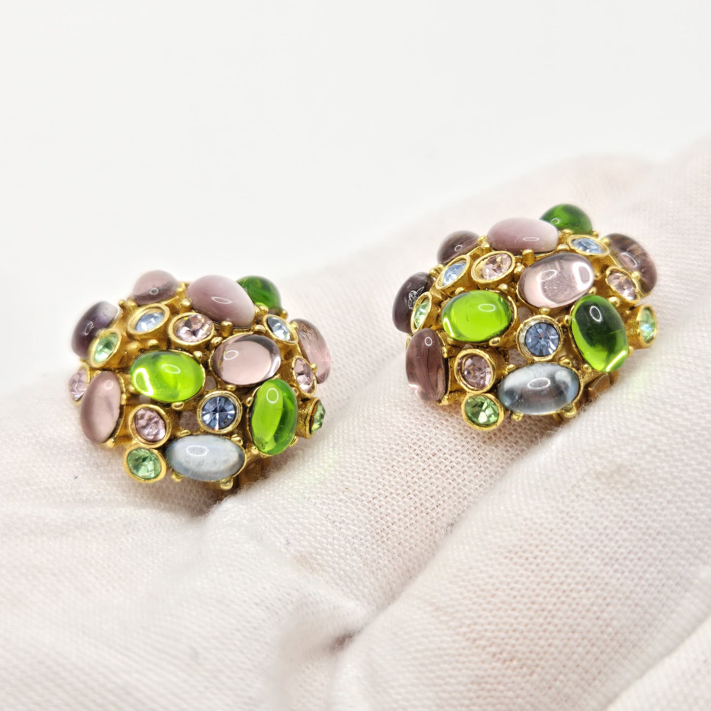 Vintage Oscar de la Renta Pastel Sputnik Gold-Tone Clip-On Earrings