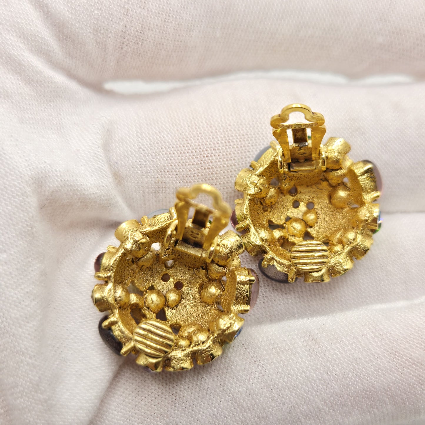 Vintage Oscar de la Renta Pastel Sputnik Gold-Tone Clip-On Earrings