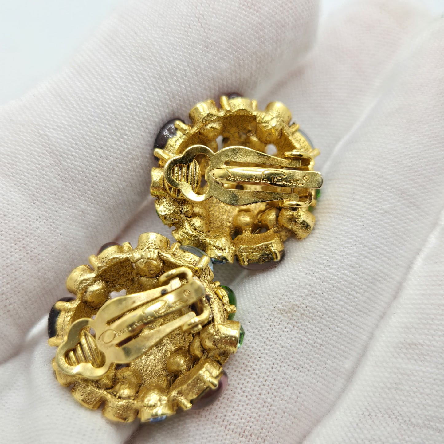 Vintage Oscar de la Renta Pastel Sputnik Gold-Tone Clip-On Earrings
