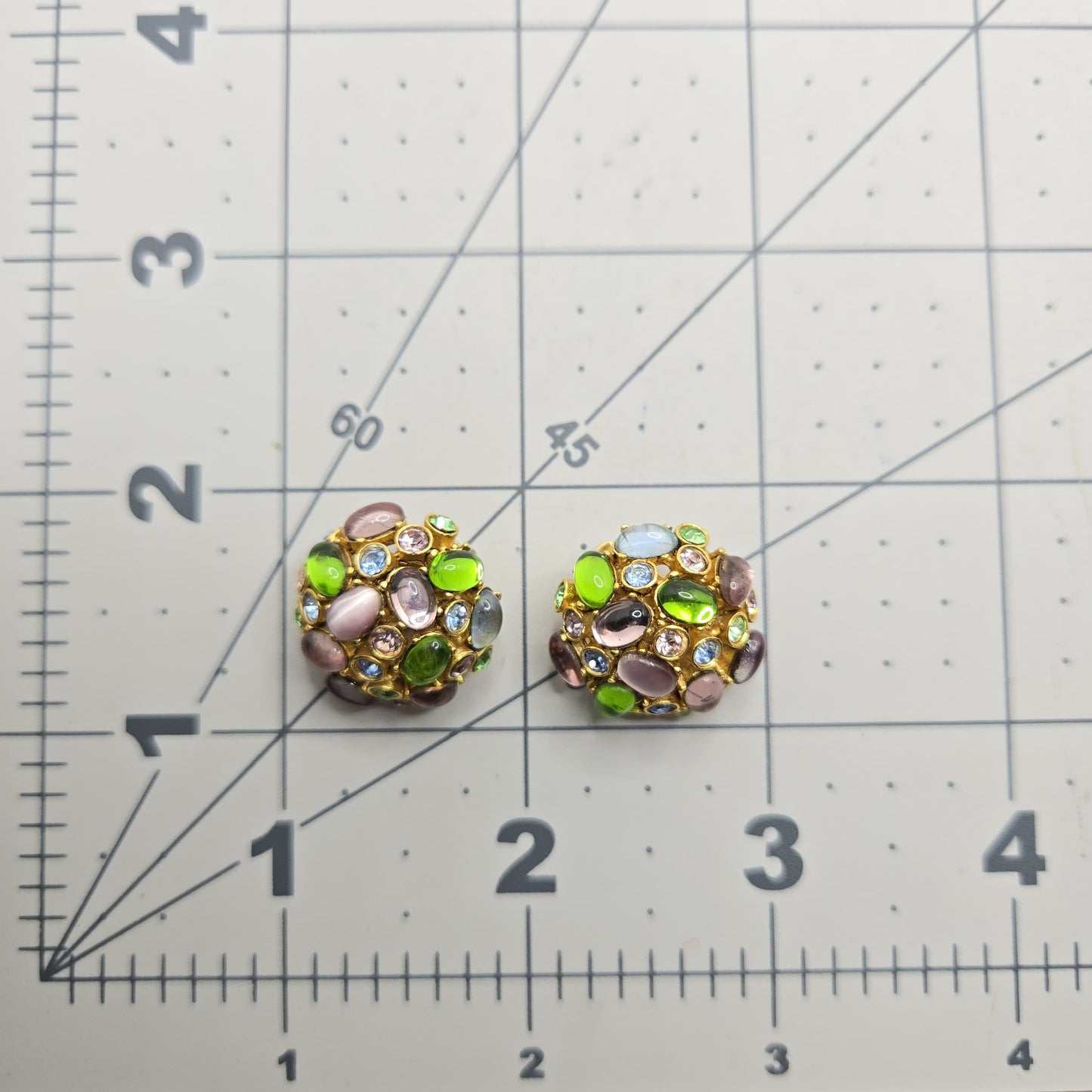 Vintage Oscar de la Renta Pastel Sputnik Gold-Tone Clip-On Earrings