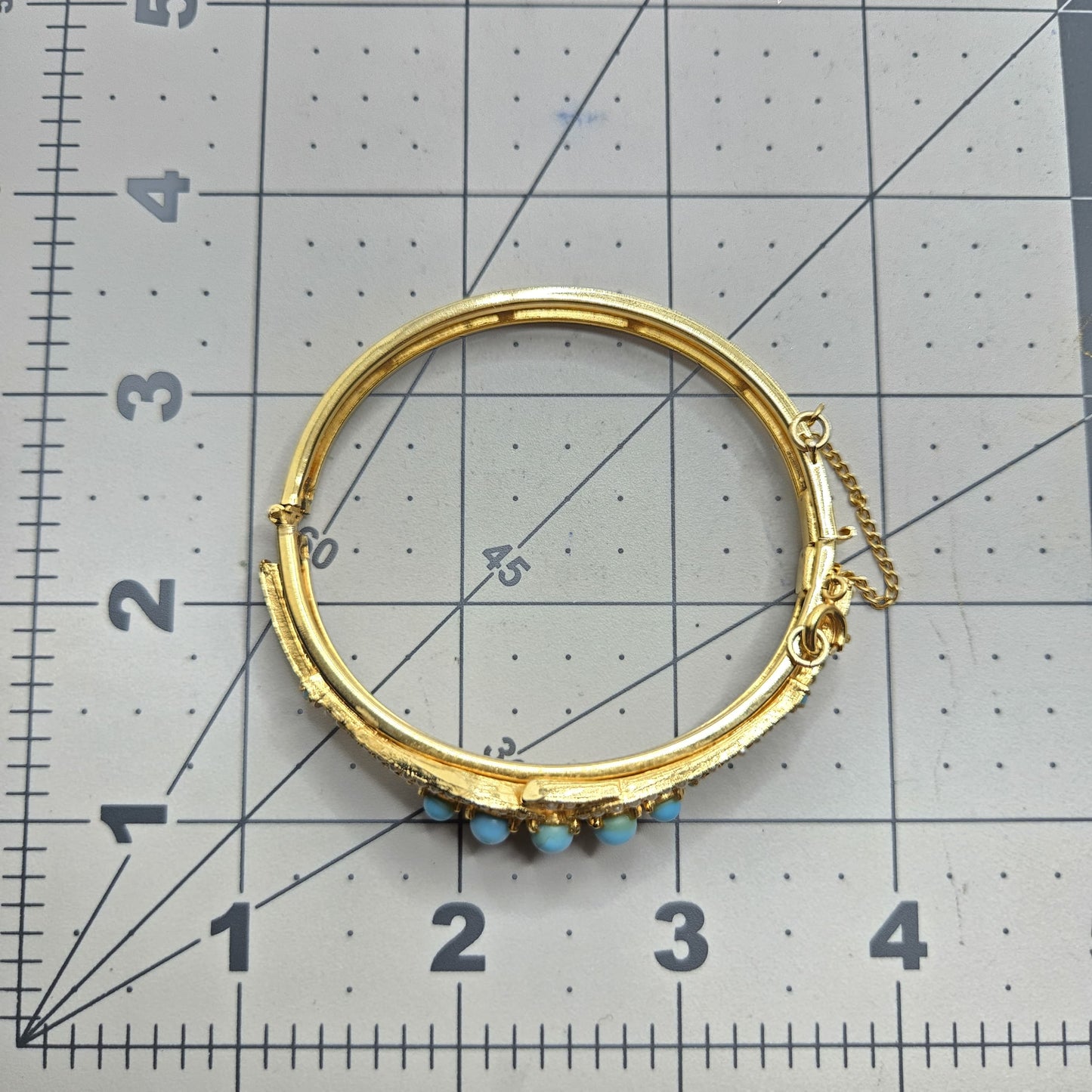 Vintage Art Arthur Pepper Faux Pearls & Faux Turquoise Gold Tone Bangle Bracelet