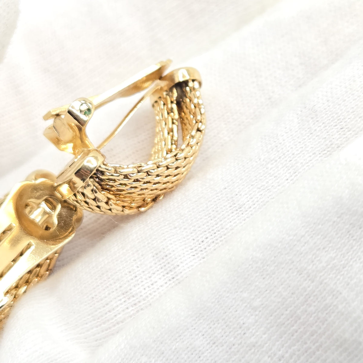 Vintage CHRISTIAN DIOR Germany Mesh Half Hoop Gold Tone Clip-On Earrings