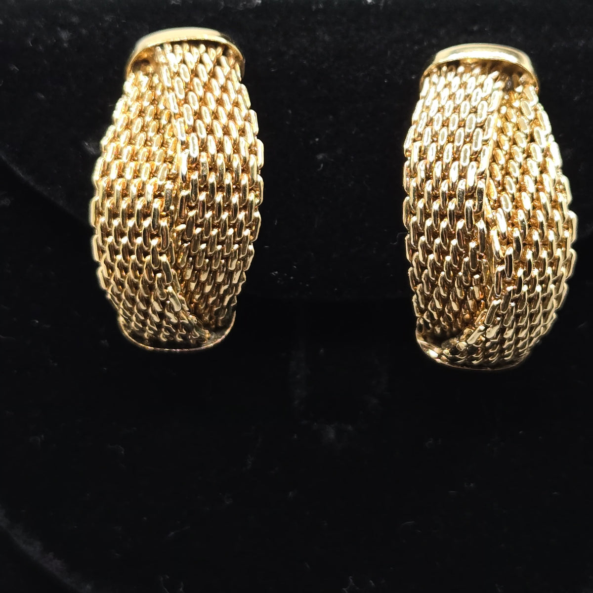 Vintage CHRISTIAN DIOR Germany Mesh Half Hoop Gold Tone Clip-On Earrings