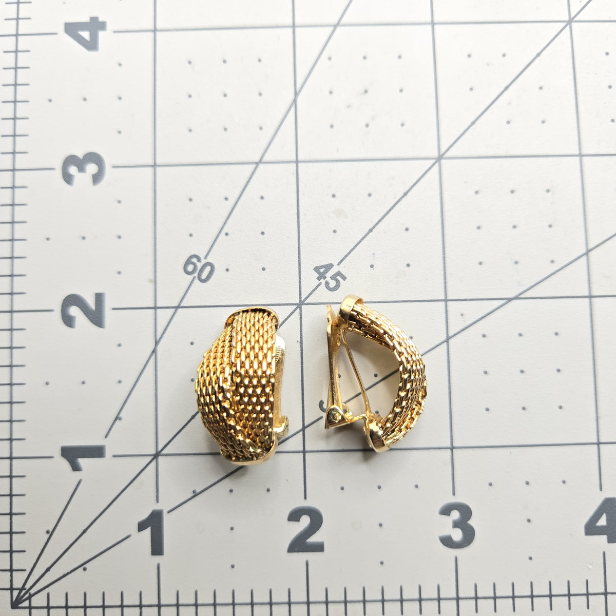 Vintage CHRISTIAN DIOR Germany Mesh Half Hoop Gold Tone Clip-On Earrings