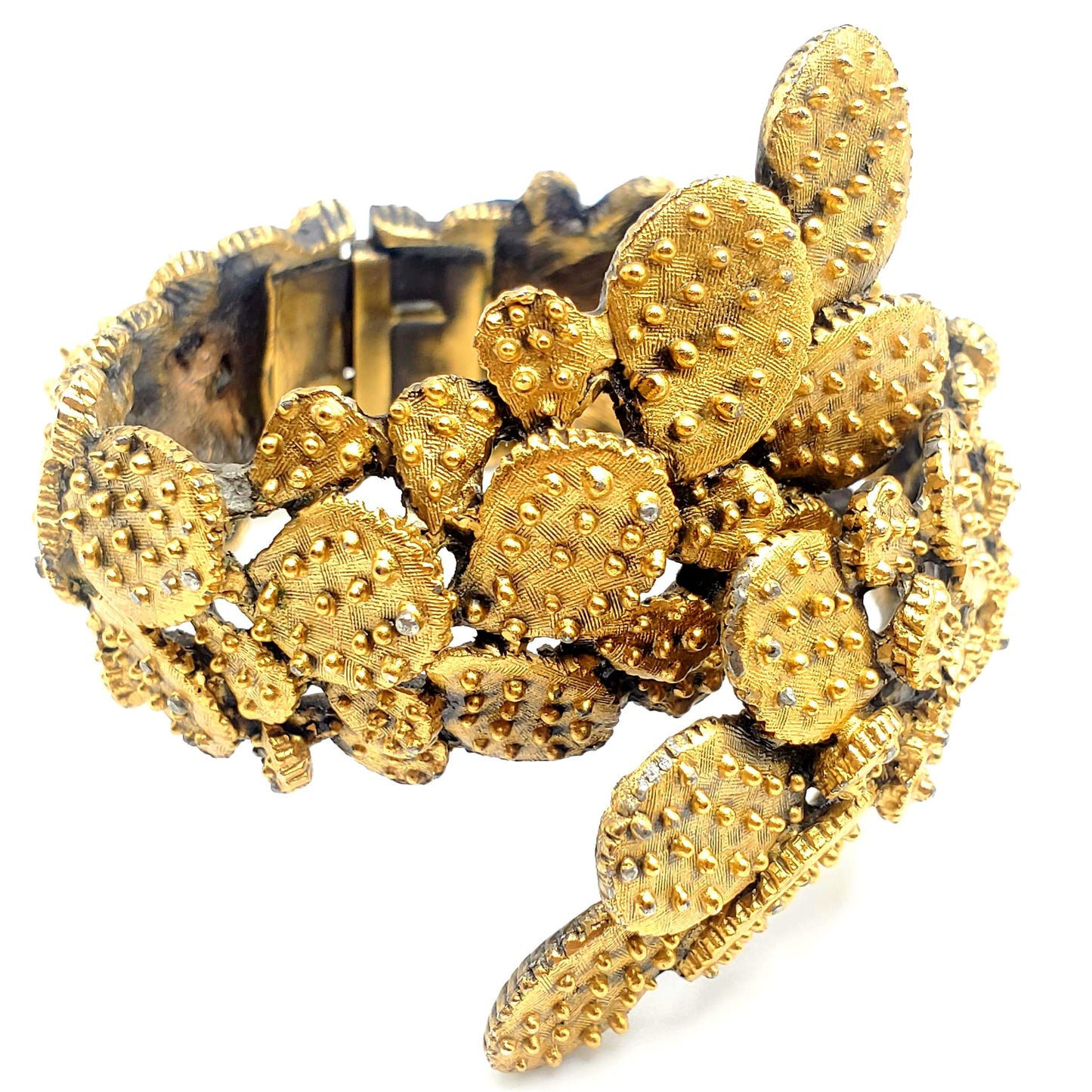 Vintage TORTOLANI Signed Prickly Cactus Cuff Bracelet Hinged Gold Tone , Runway, Designer