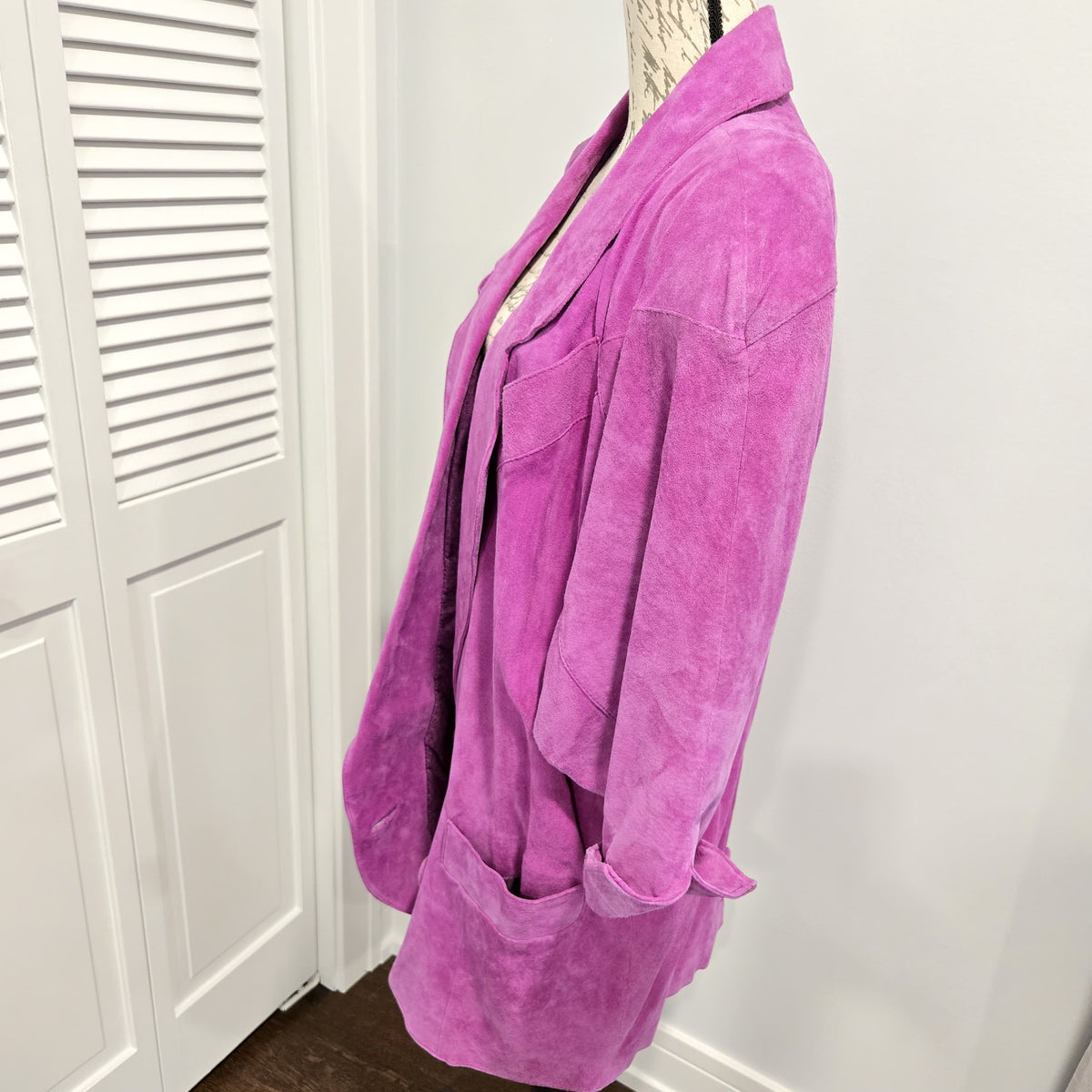 Vintage MADGE'S fuchsia pink suede leather oversized jacket coat size L