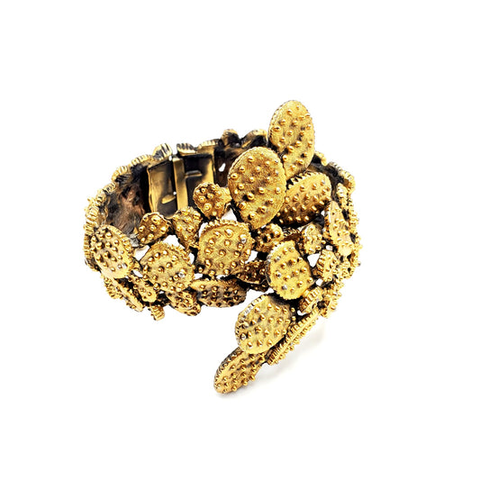 Vintage TORTOLANI Signed Prickly Cactus Cuff Bracelet Hinged Gold Tone , Runway, Designer