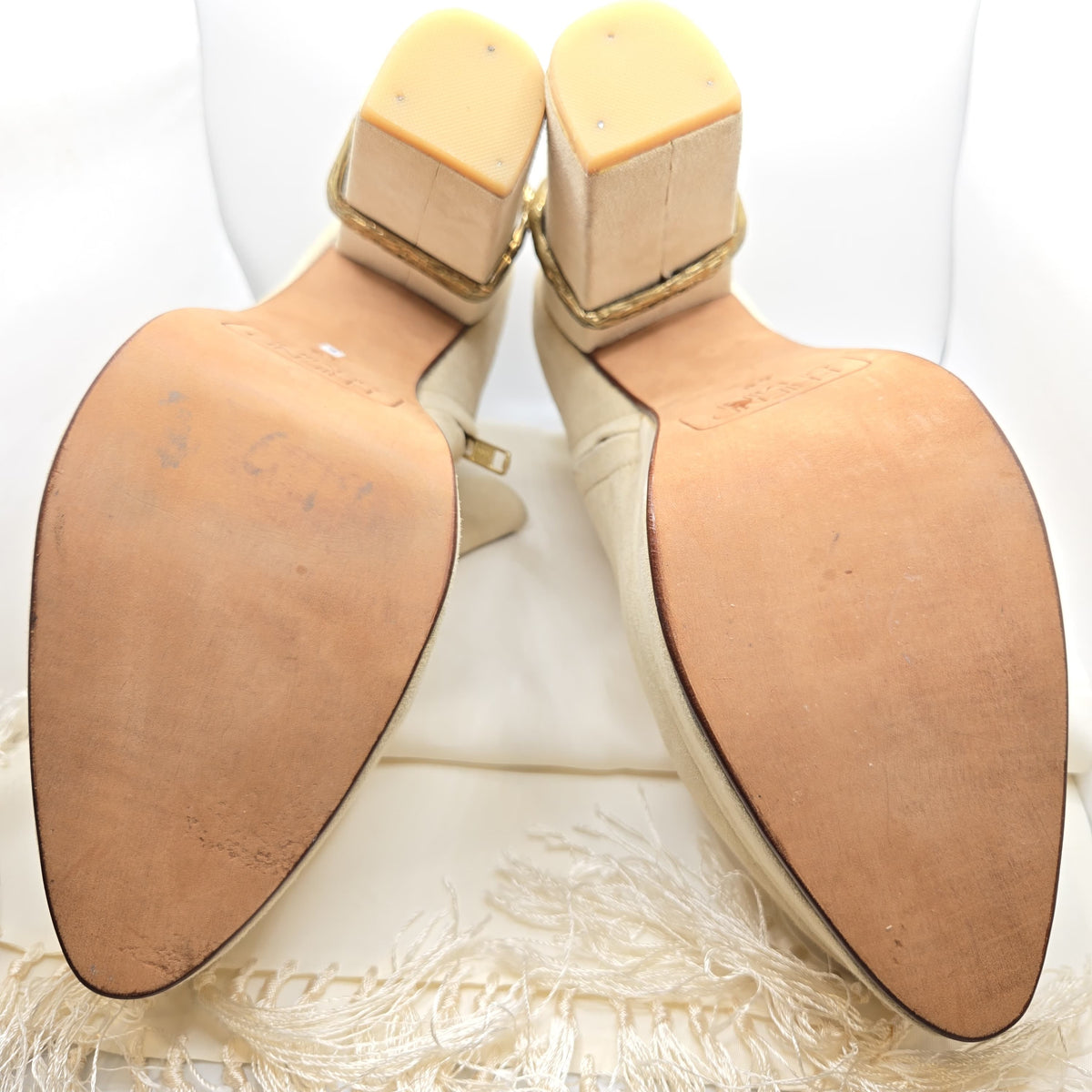FRIEND OF MINE Claw Beige Suede Leather Gold-Tone Statement Ankle Boots Size 40