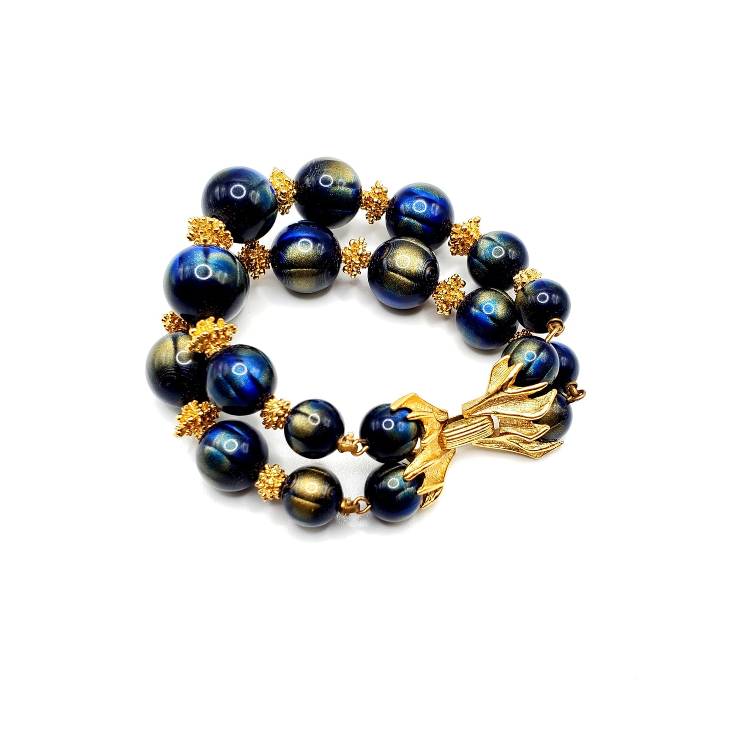 Vintage TRIFARI Crown Blue and Gold Lucite Beaded Bracelet