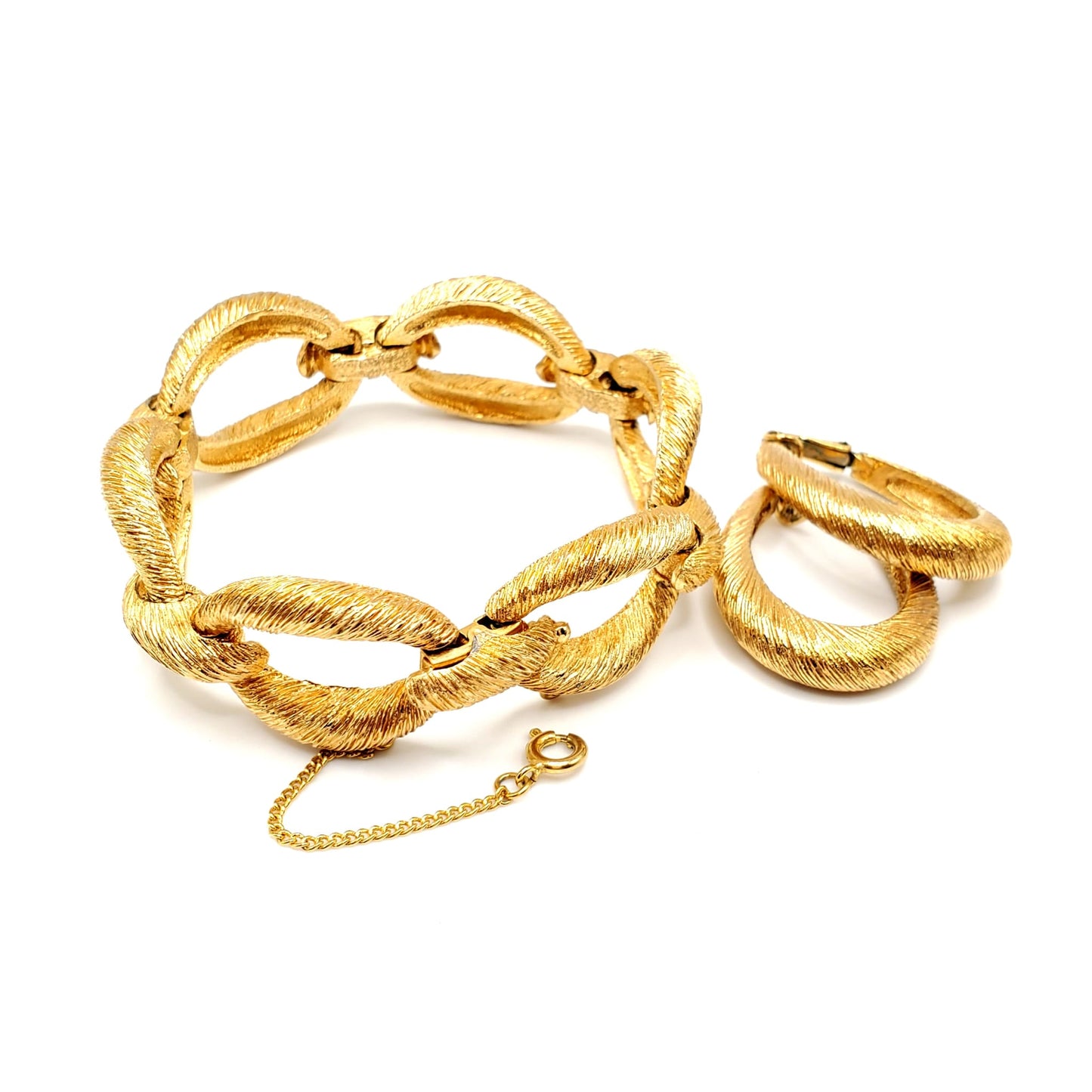 Vintage PANETTA Chunky Link Bracelet & Clip On Earrings Set  Gold Tone