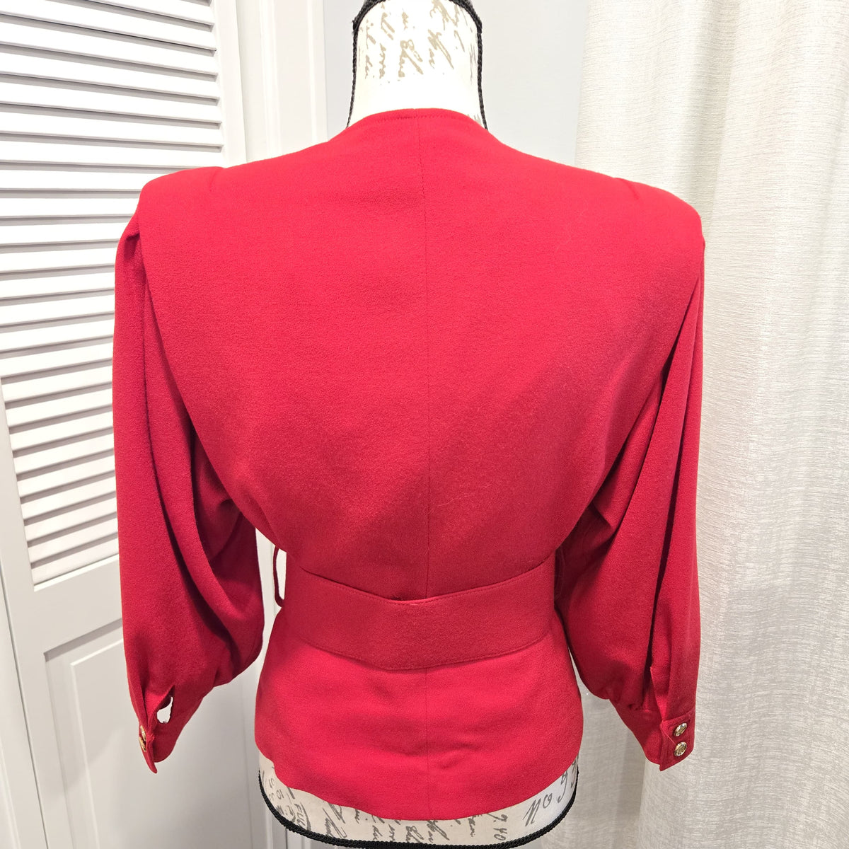 Vintage Neiman Marcus Harvé Benard Red Wool Blazer Gold Buttons Belted Runway Jacket XS